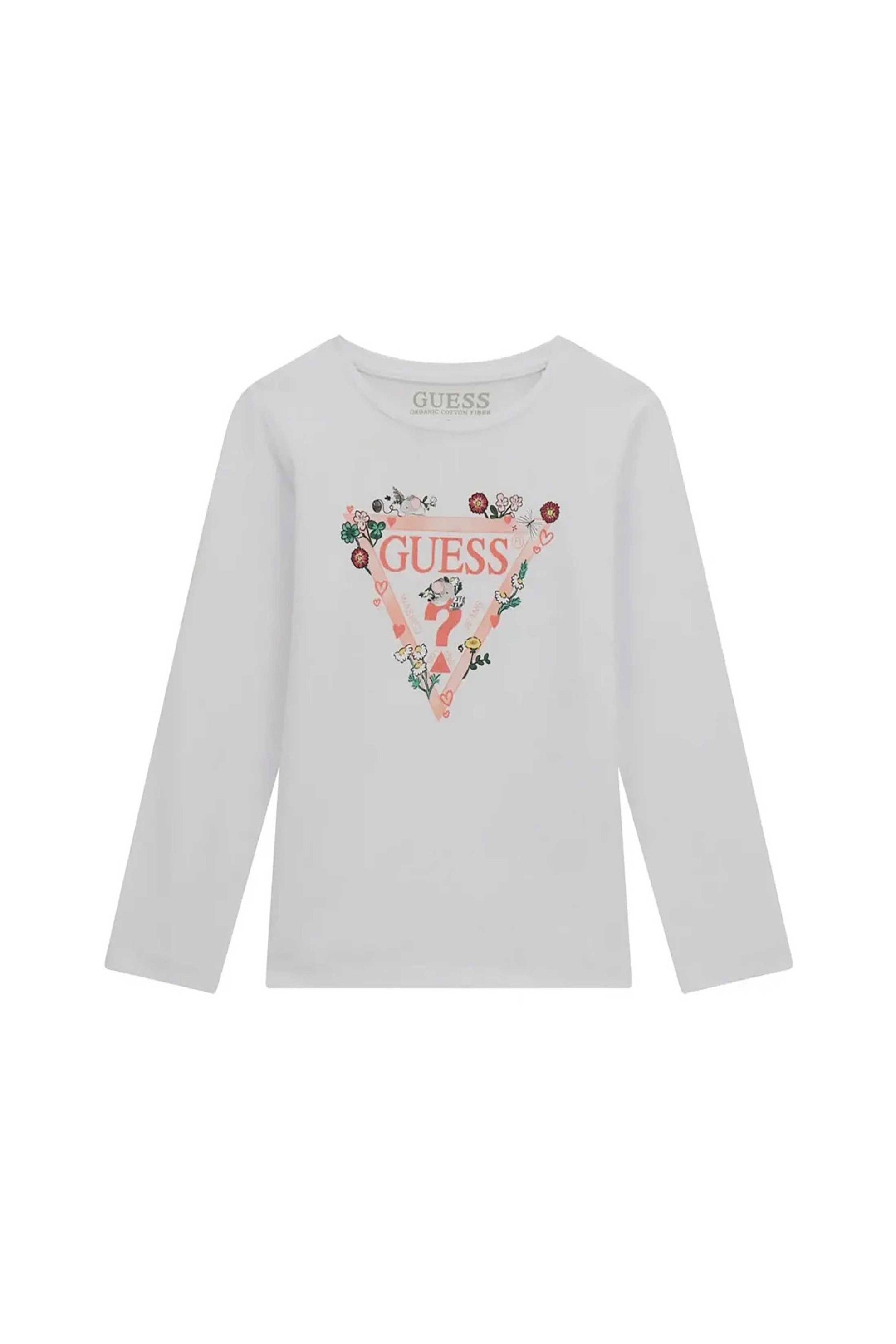 Guess παιδική μπλούζα βαμβακερή με logo print - K5YI16K6YW4 Λευκό