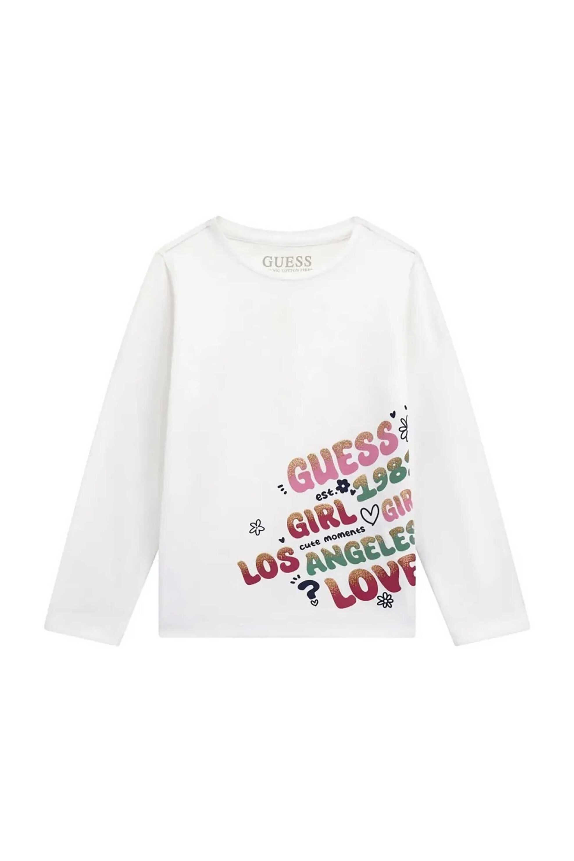 Guess παιδική μπλούζα βαμβακερή με lettering και logo print - K5YI22K6YW4 Λευκό