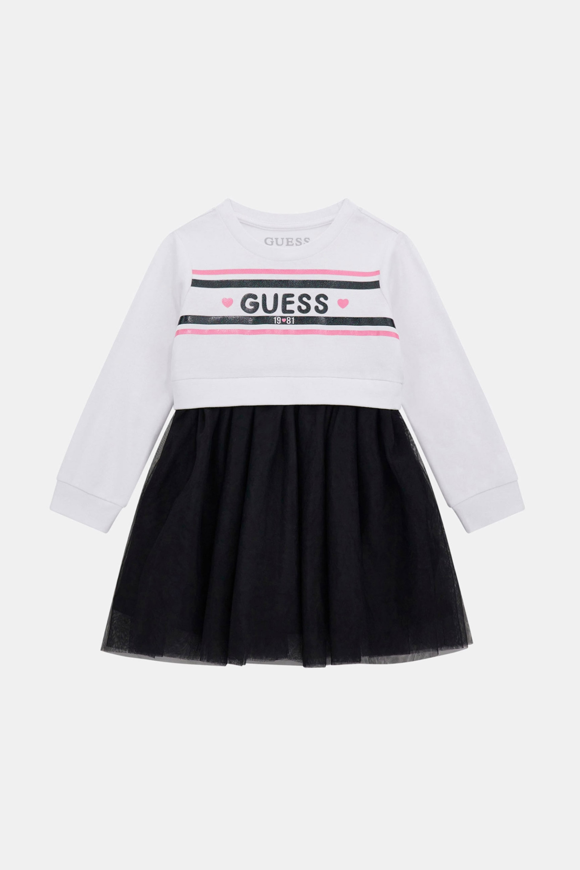 Guess παιδικό φόρεμα με logo print και τούλι στο κάτω μέρος - K5YK01KB8R0 Λευκό