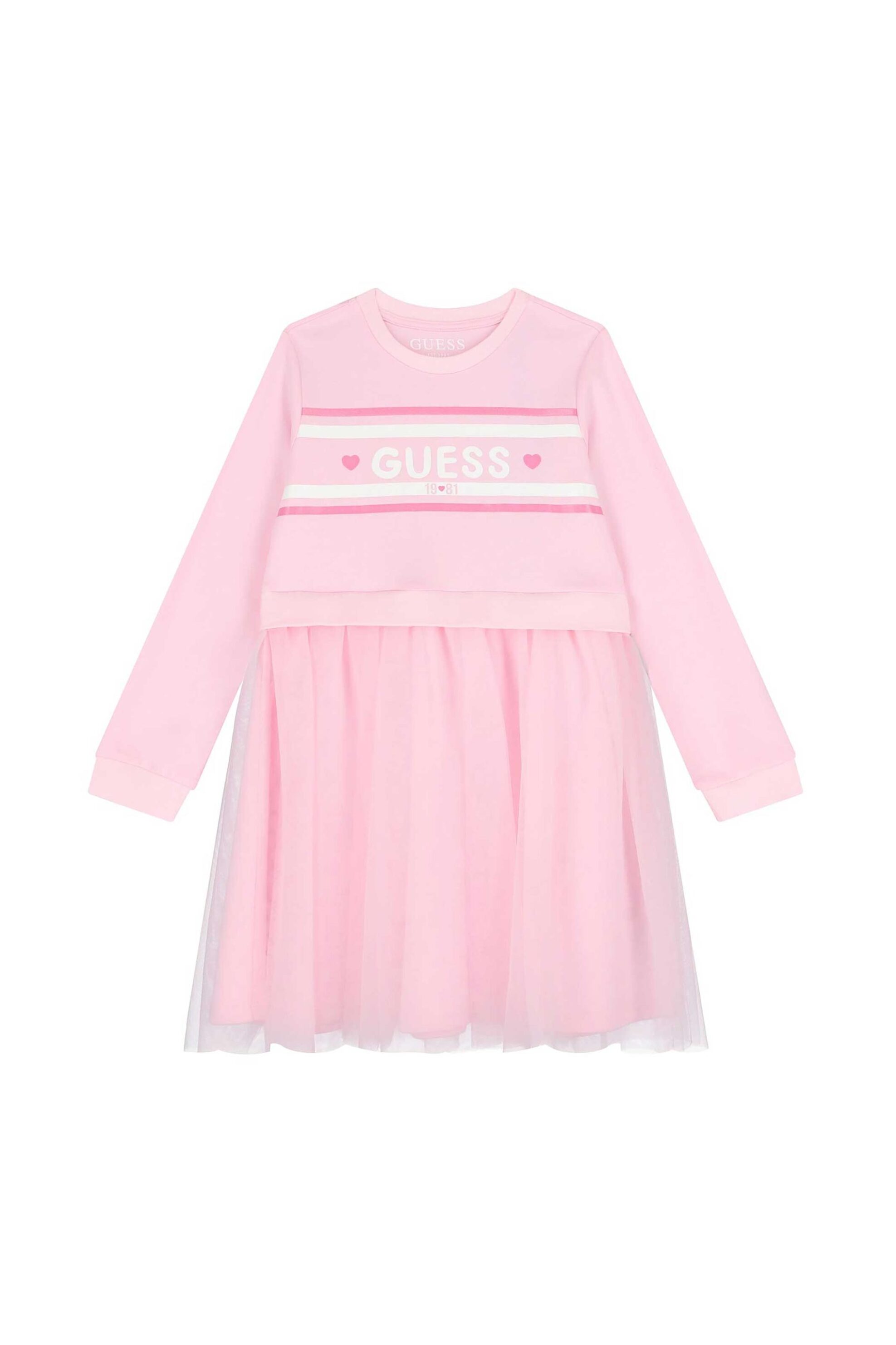 Guess παιδικό φόρεμα με logo print και τούλι στο κάτω μέρος - K5YK01KB8R0 Ροζ