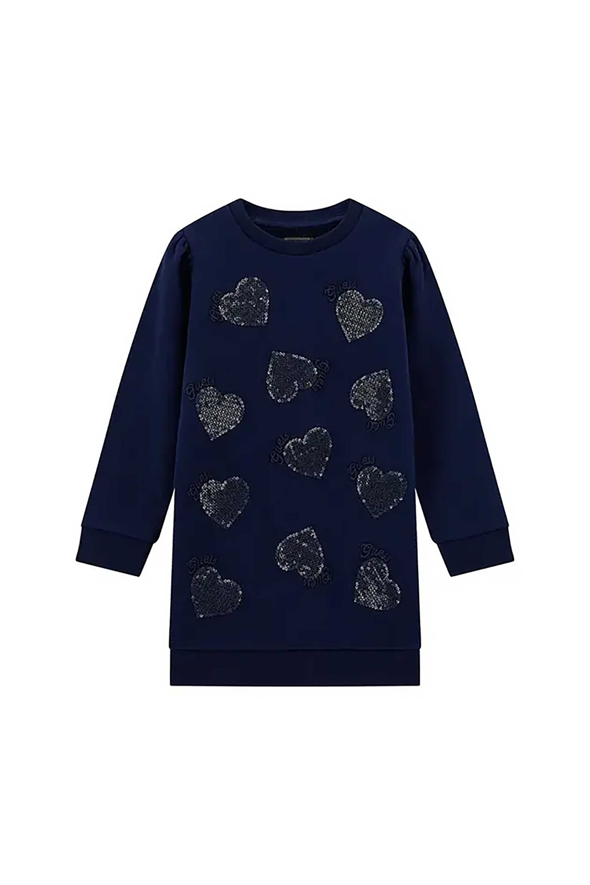 Guess παιδικό φόρεμα με all over ανάγλυφες καρδιές - K5YK09KAD74 Σκούρο Μπλε