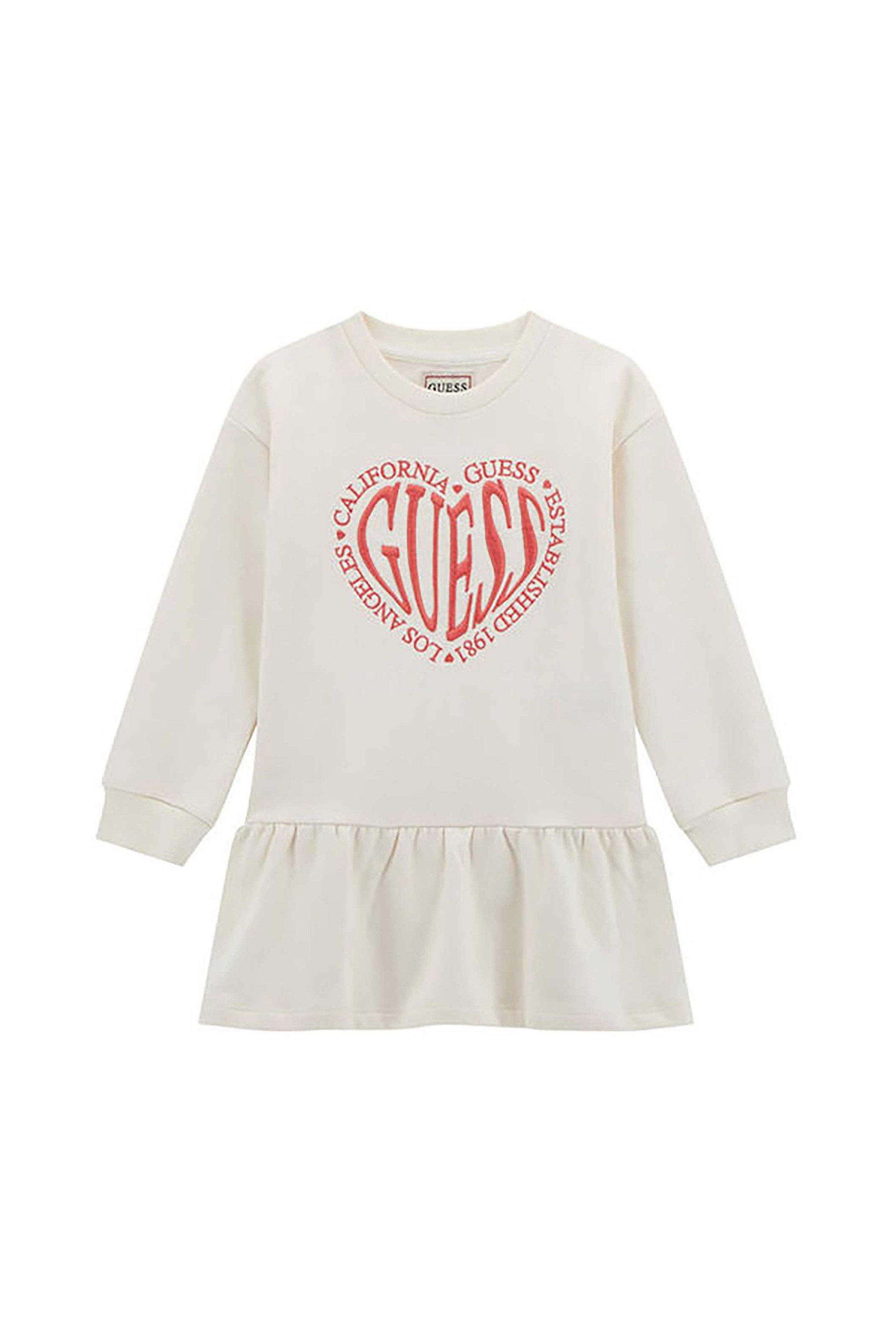 Guess παιδικό φόρεμα με logo print και βολάν - K5YK11KAD74 Εκρού