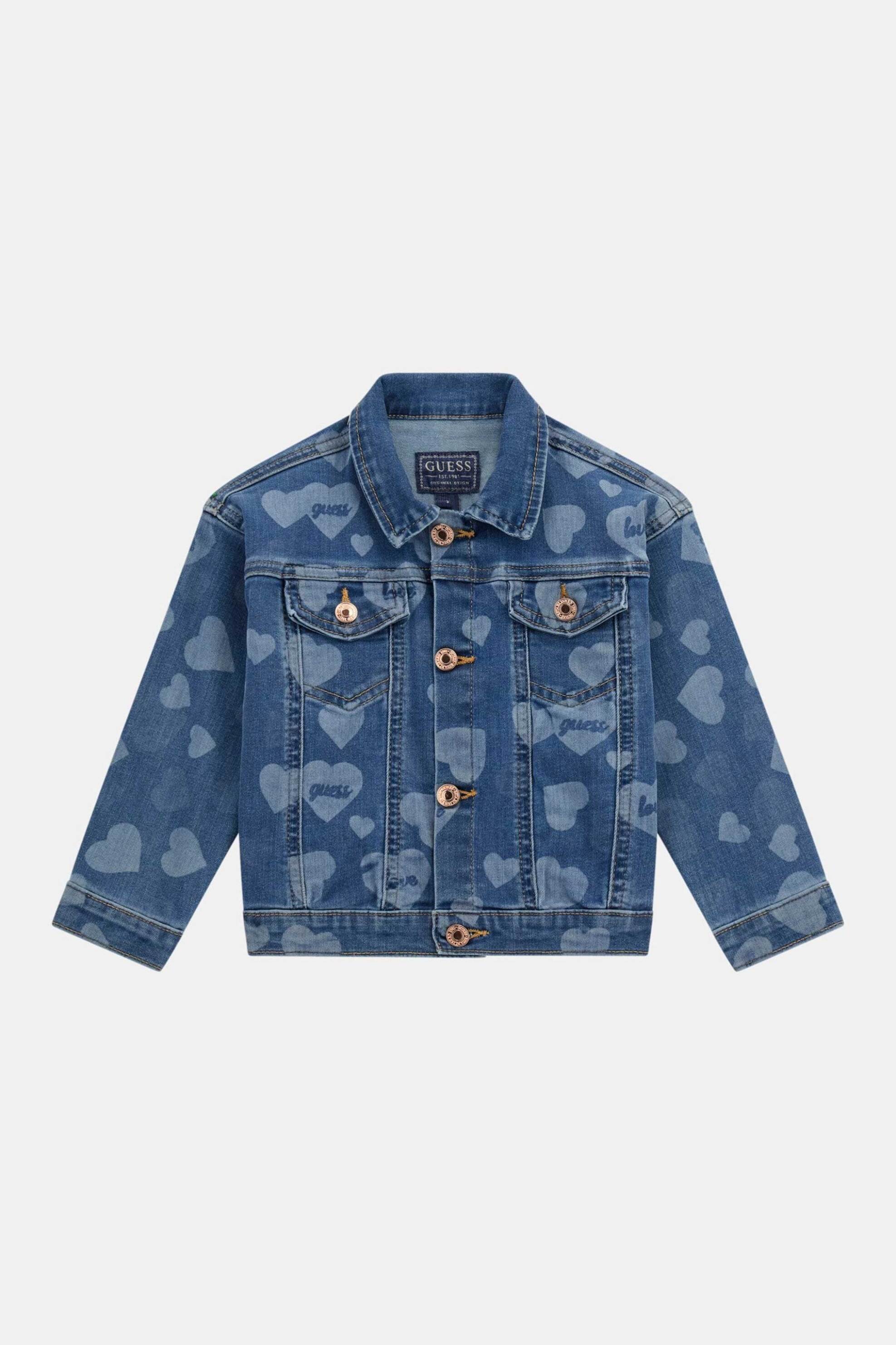Guess παιδικό denim jacket με all-over heart print - K5YL03D4CA0 Denim Blue