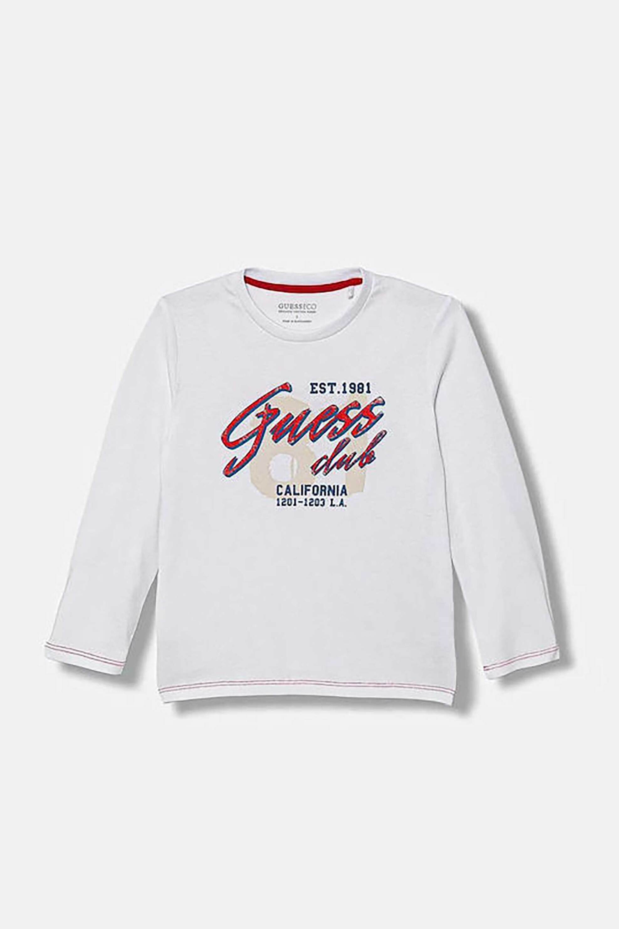 Guess παιδική μπλούζα βαμβακερή με lettering και logo print - N5YI15K8HM4 Λευκό