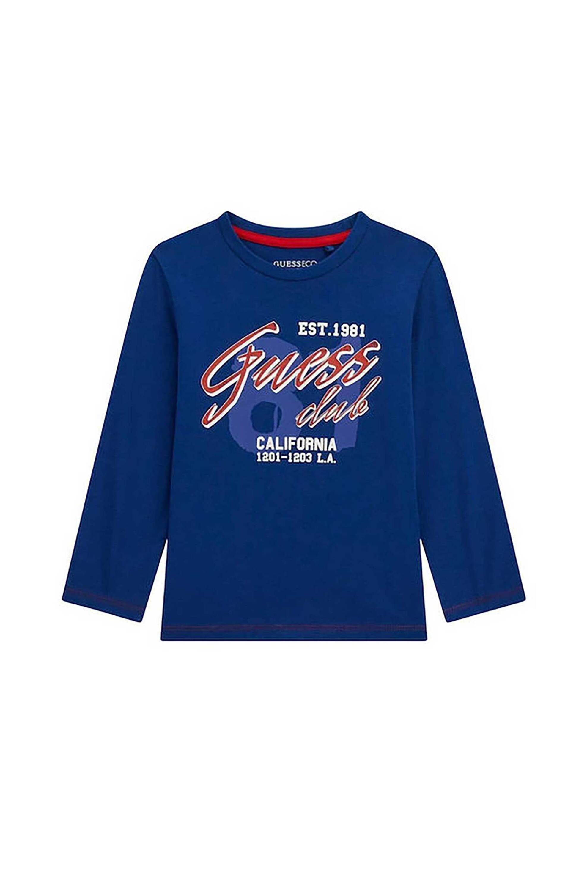 Guess παιδική μπλούζα βαμβακερή με lettering και logo print - N5YI15K8HM4 Μπλε