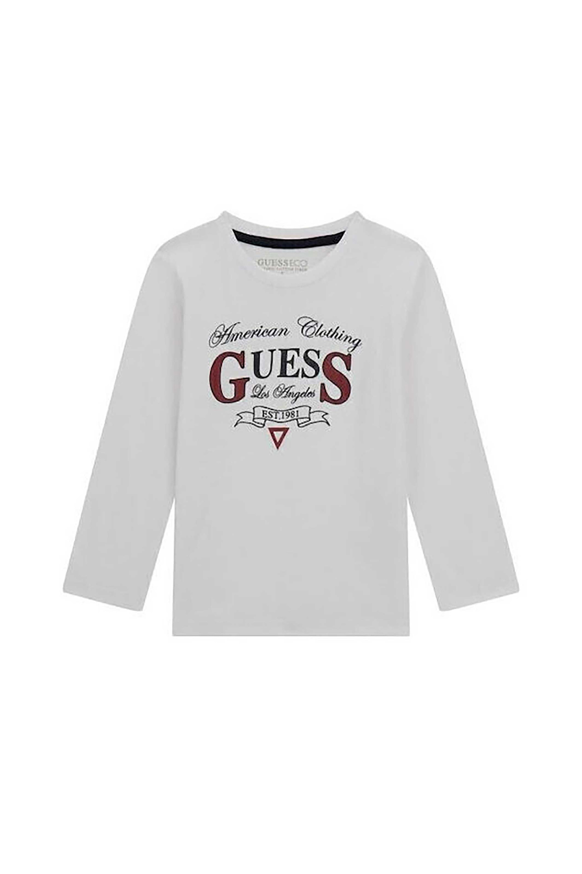 Guess παιδική μπλούζα βαμβακερή με lettering και logo print - N5YI21K8HM4 Λευκό