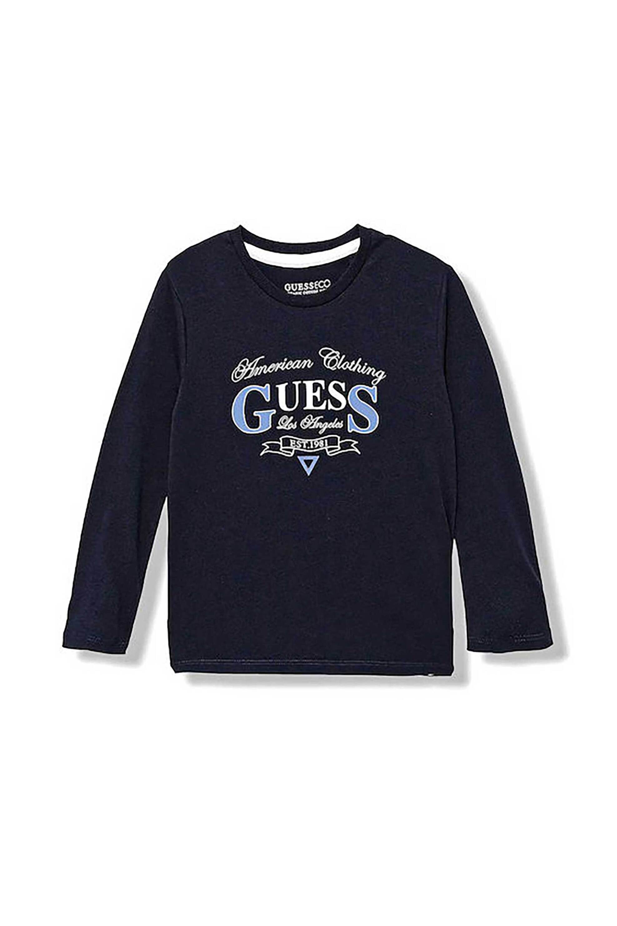 Guess παιδική μπλούζα βαμβακερή με lettering και logo print - N5YI21K8HM4 Μπλε
