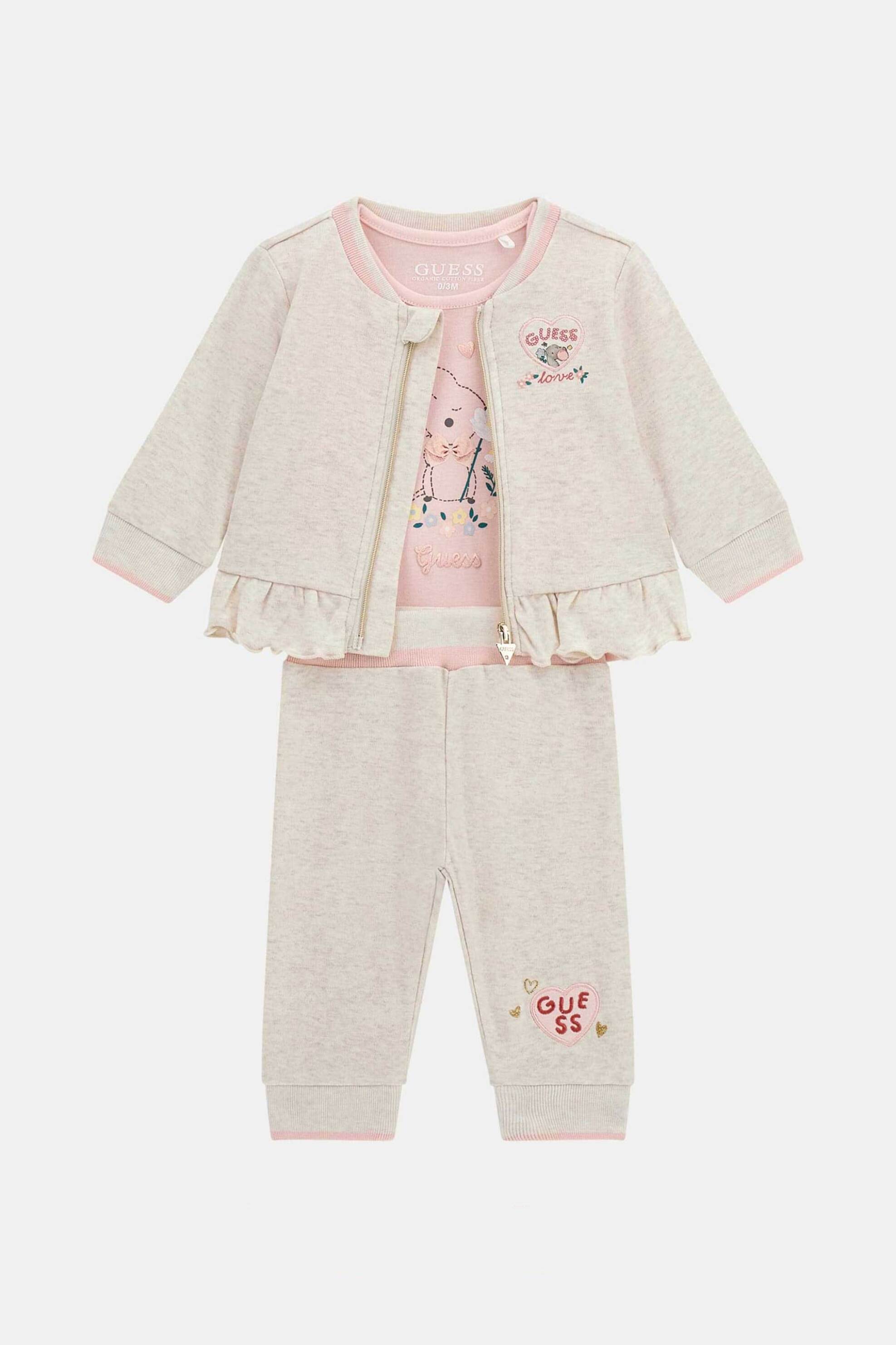 Guess βρεφικό σετ με ζακέτα φούτερ, παντελόνι φόρμας και φορμάκι (3 τεμάχια) - S5YG05K6YW4 Ροζ