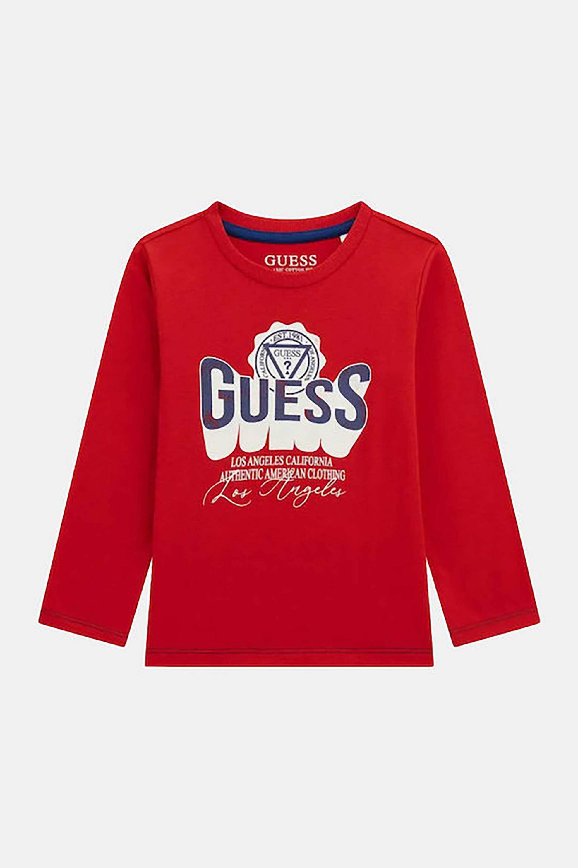 Guess παιδική μπλούζα βαμβακερή με lettering και logo print - N5YI13K8HM0 Κόκκινο