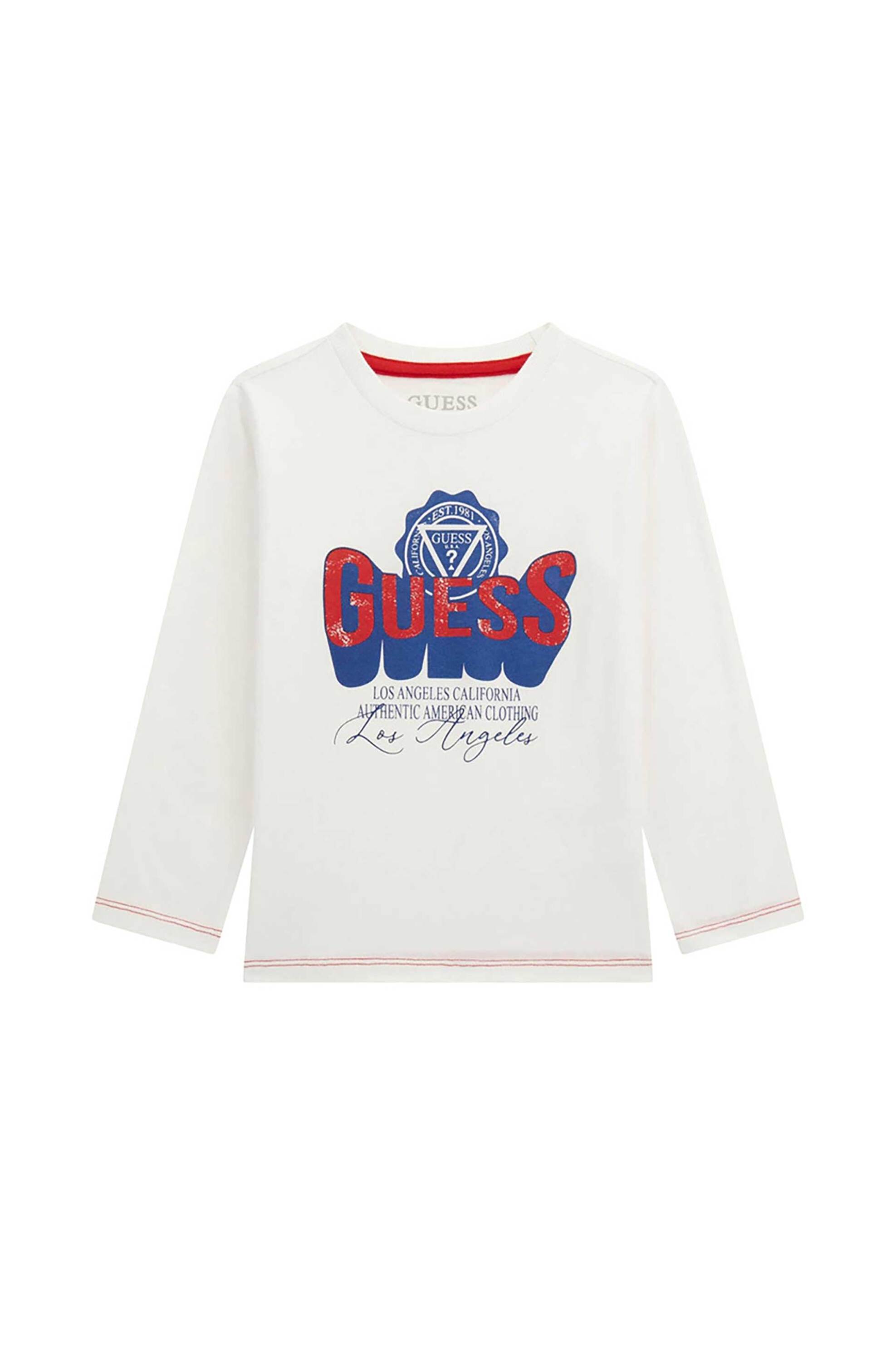 Guess παιδική μπλούζα βαμβακερή με lettering και logo print - N5YI13K8HM0 Λευκό