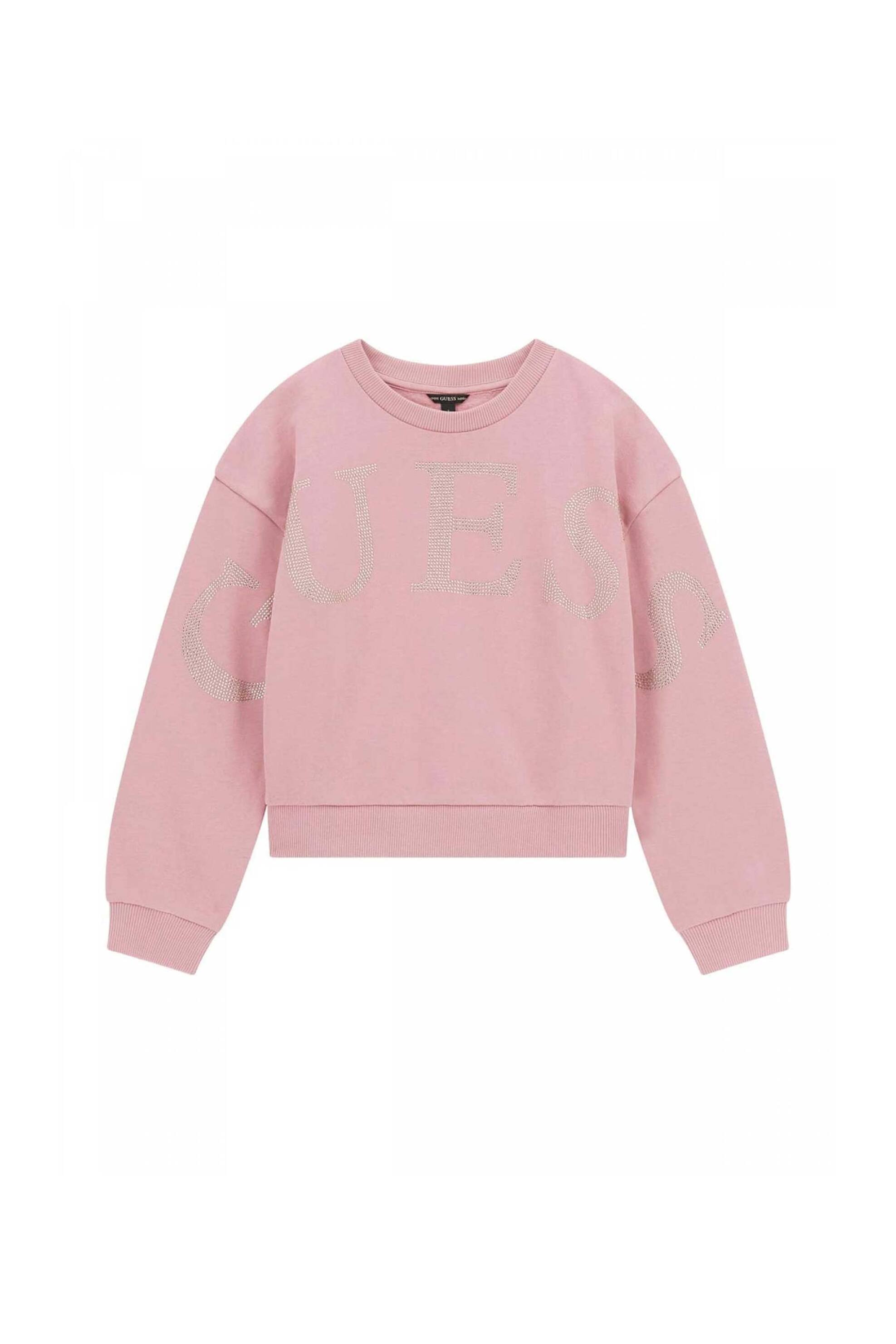 Guess παιδική μπλούζα φούτερ με τριγωνικό logo print απο στρας - J5YQ09KAV34 Ροζ Ανοιχτό