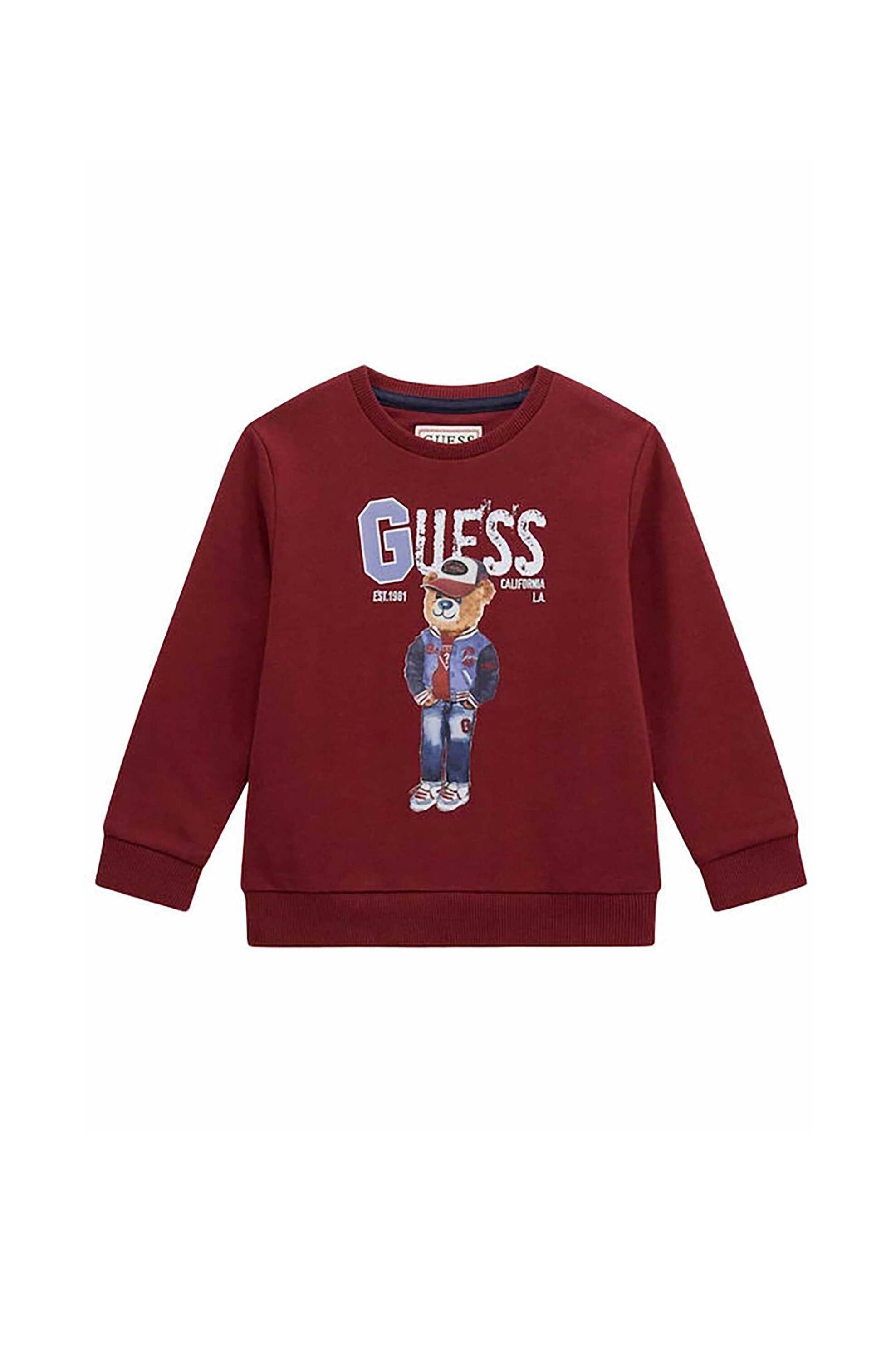 Guess παιδική μπλούζα φούτερ με print και logo - N5YQ05KAD74 Μπορντό