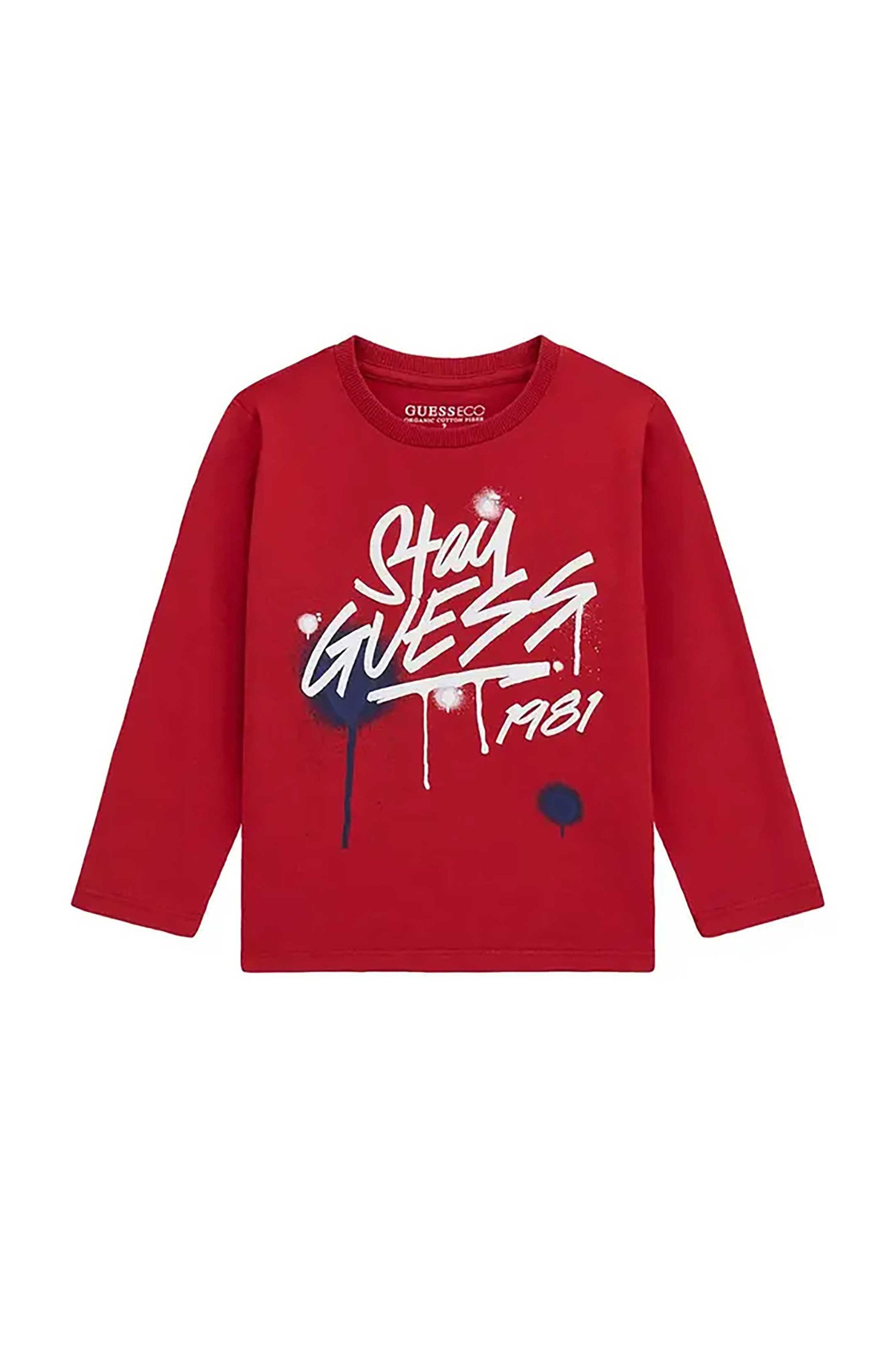 Guess παιδική μπλούζα βαμβακερή με lettering και logo print - N5BI02I3Z14 Κόκκινο