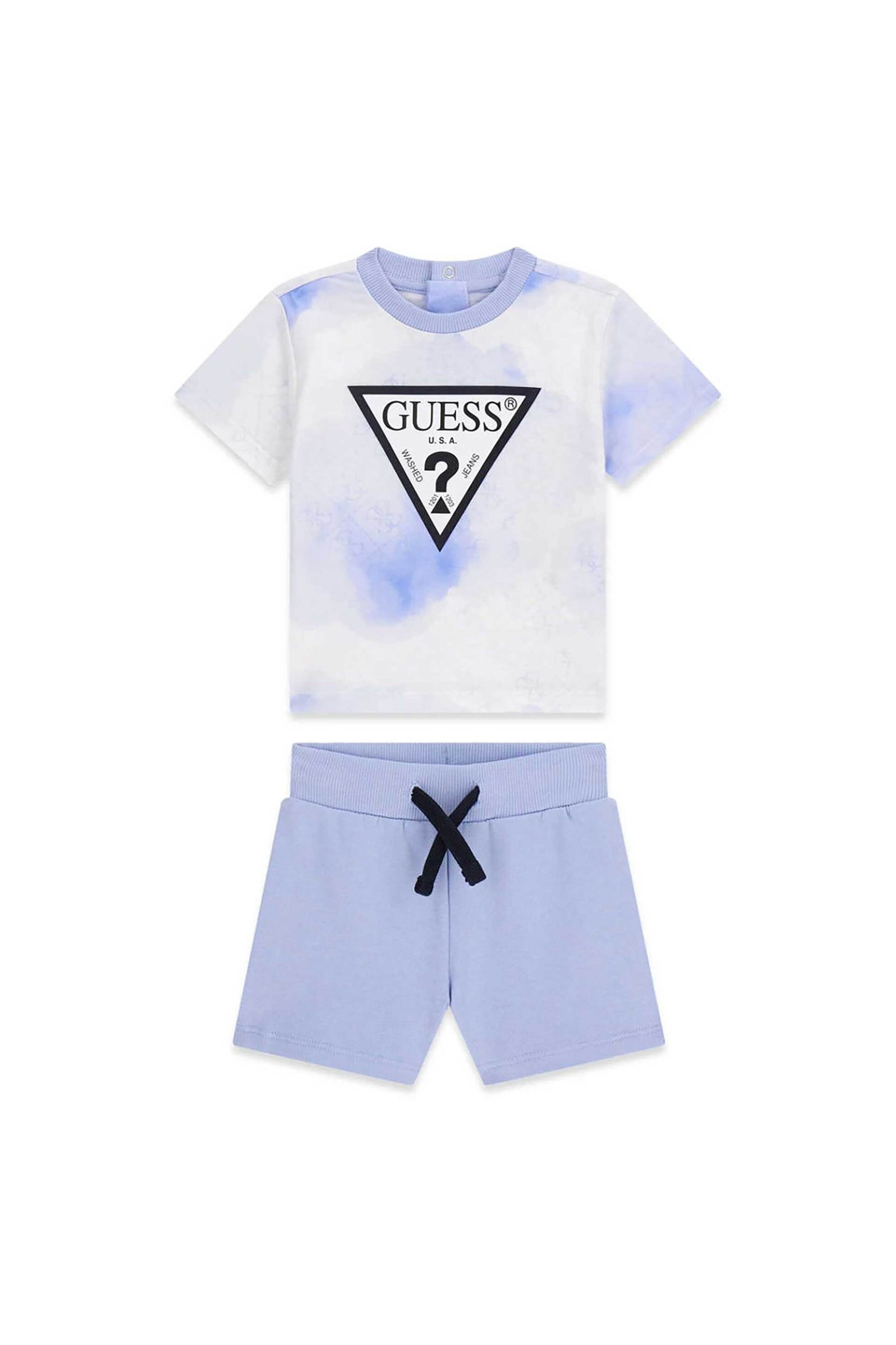 Guess βρεφικό σετ μπλούζα και σορτς με logo print - I6RG08K8HM4 Γαλάζιο