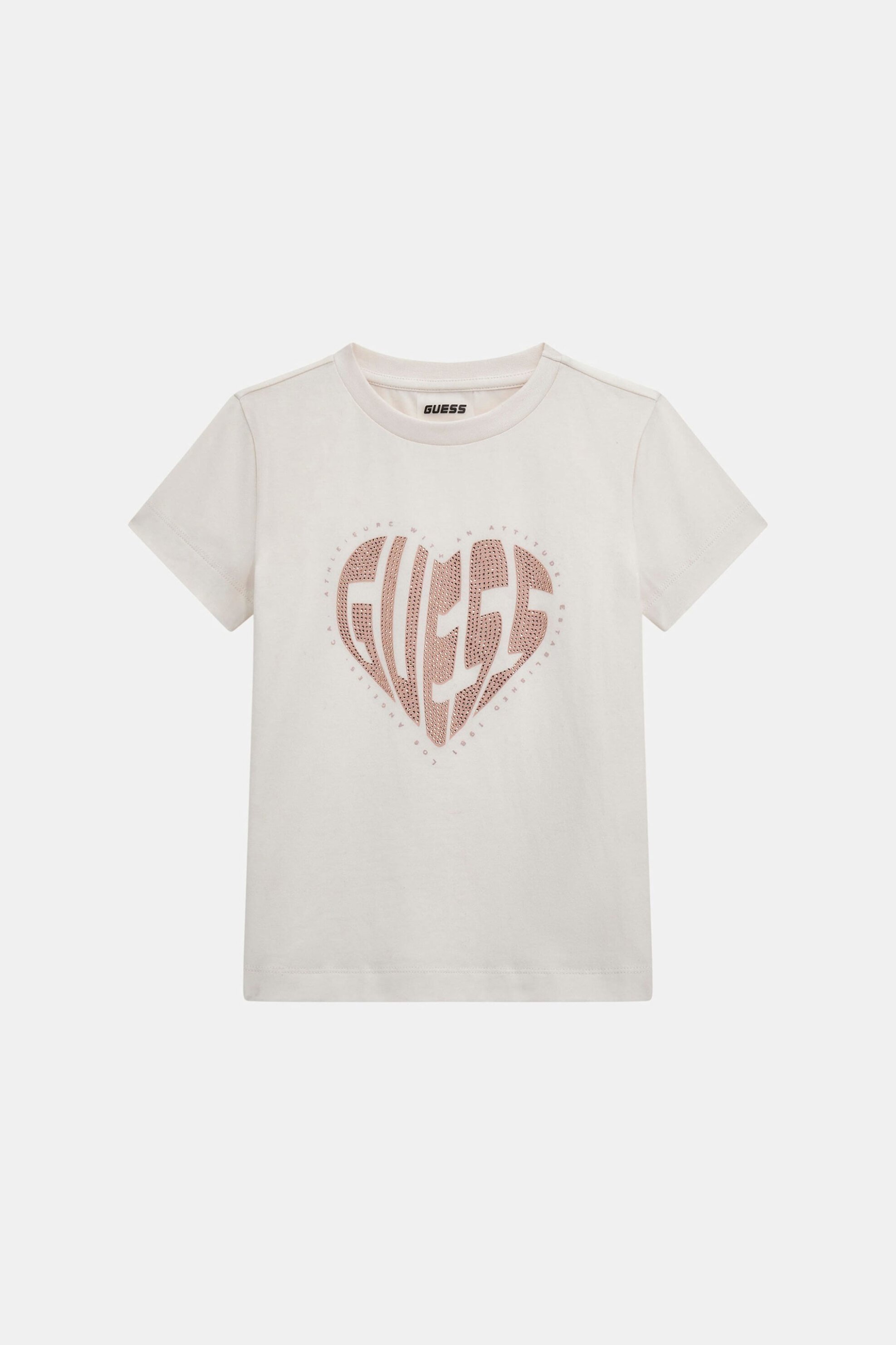 Guess παιδικό T-shirt με triangle logo print με στρας - J5RI46J1314 Εκρού