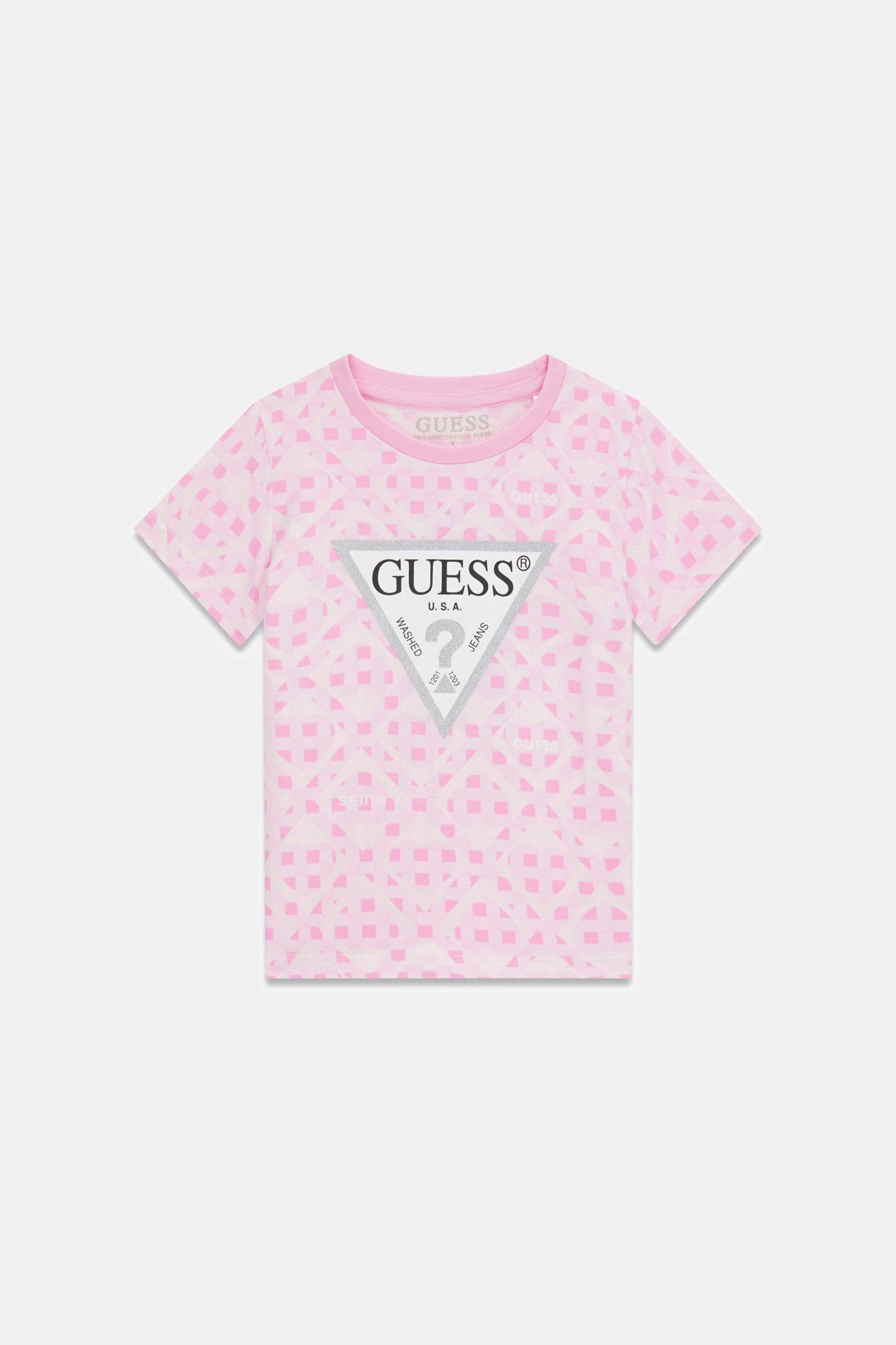 Guess παιδικό T-shirt με triangle logo print - K6RI06K6YW4 Ροζ
