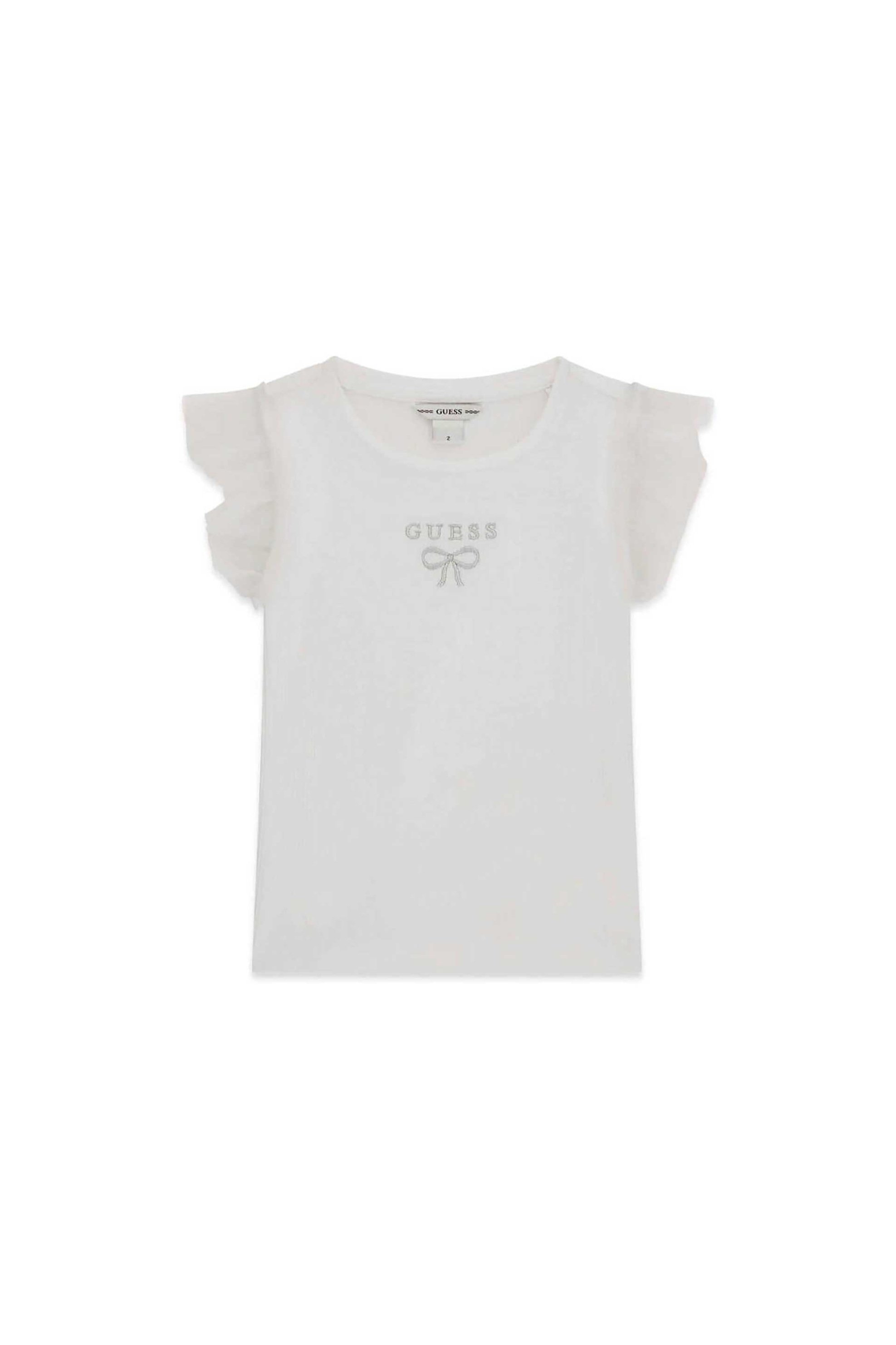 Guess παιδικό T-shirt με κεντημένο λογότυπο και τούλι - K6RI12KCU20 Λευκό