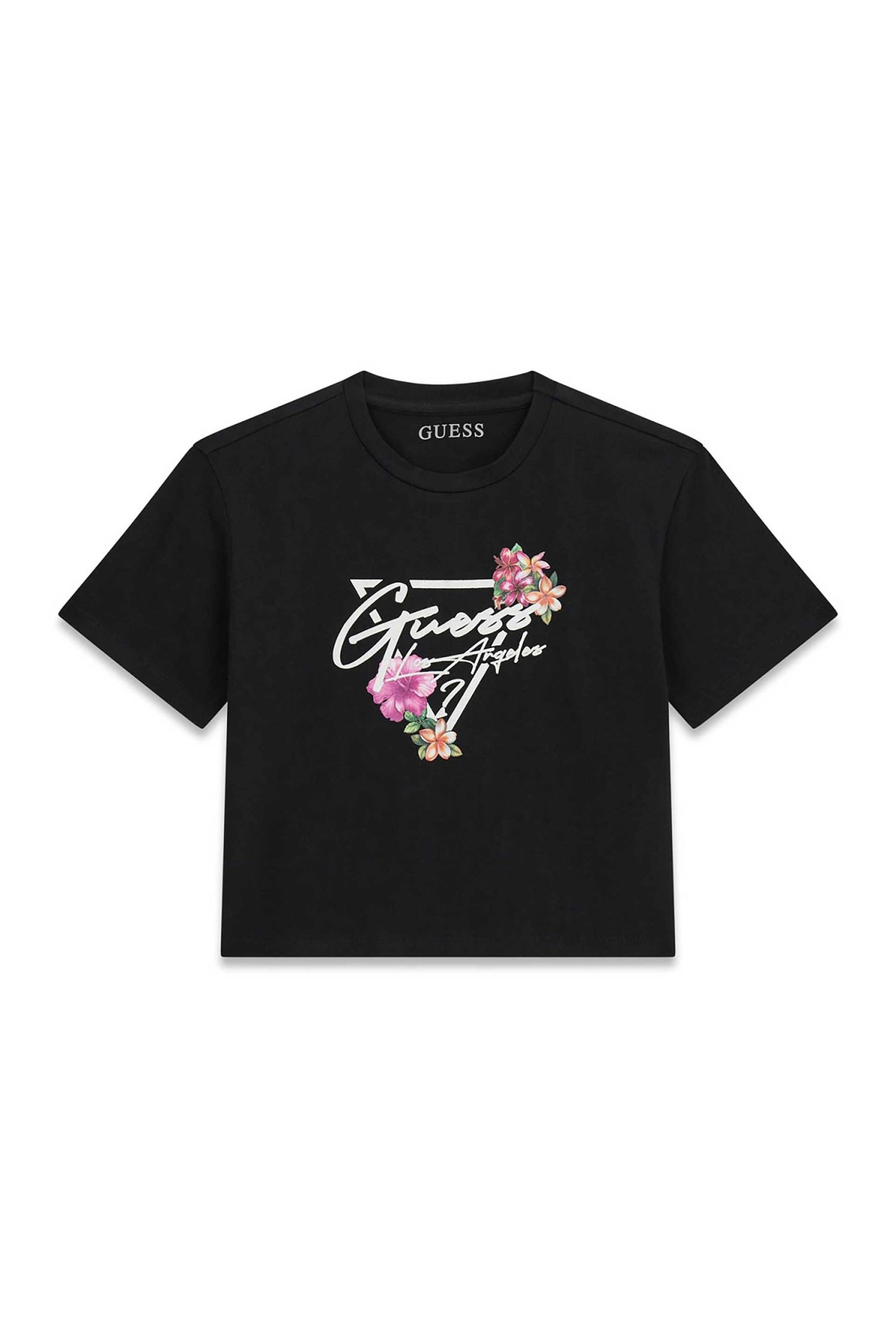 Guess παιδικό T-shirt cropped με logo print - J6GI15K6YW4 Μαύρο