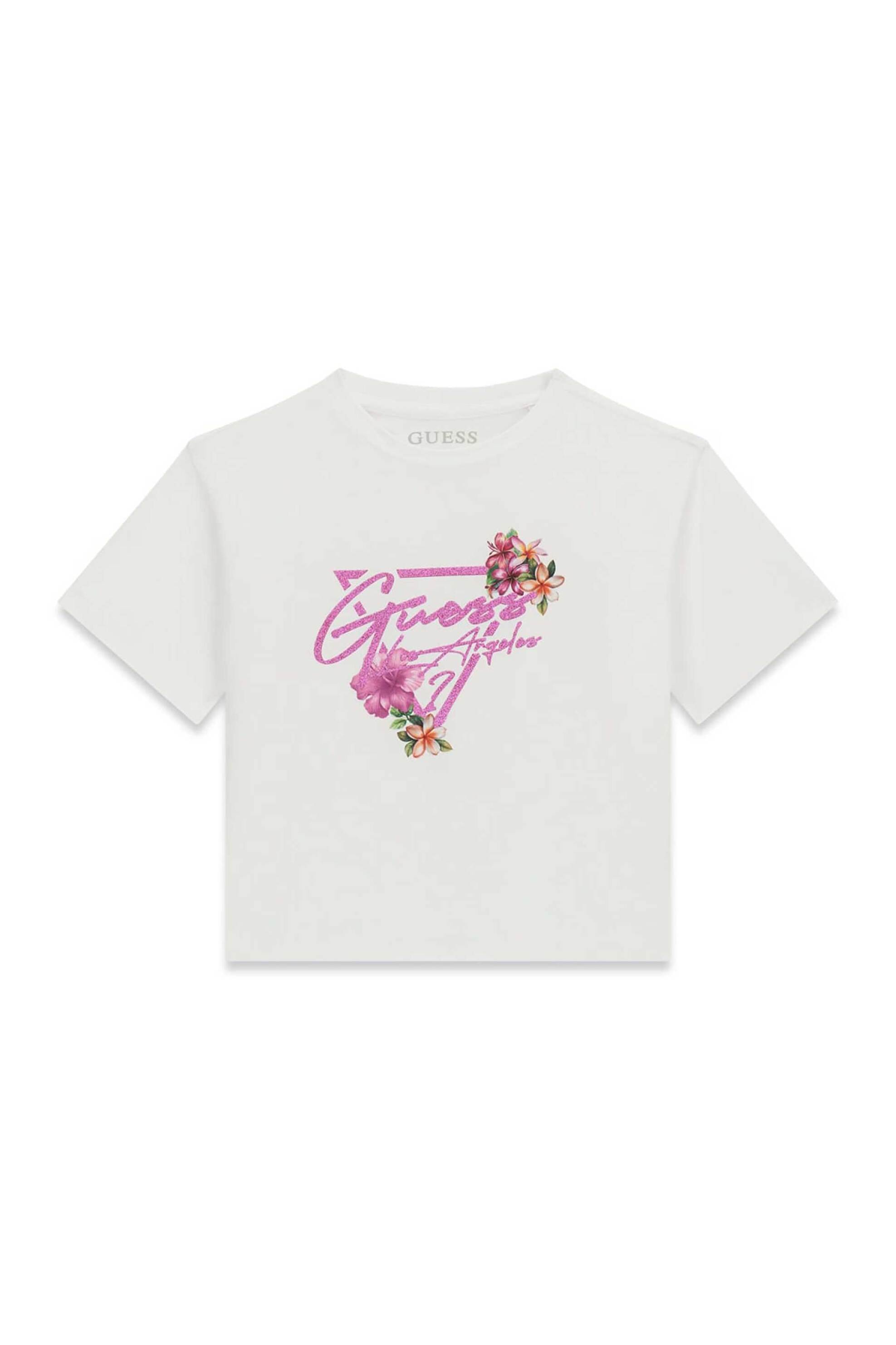 Guess παιδικό T-shirt cropped με logo print - J6GI15K6YW4 Λευκό