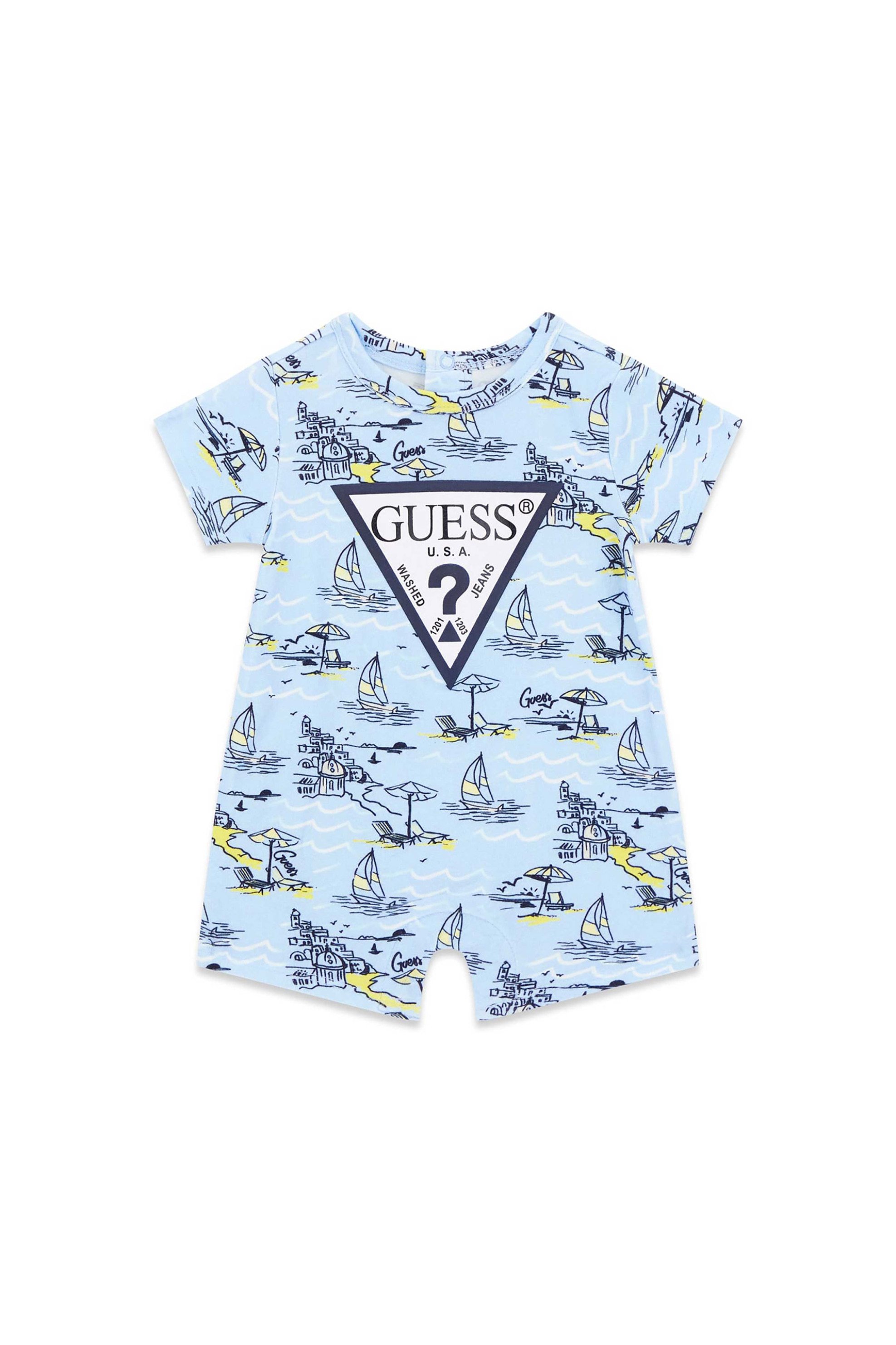 Guess βρεφικό φορμάκι με logo και all-over print - P6GG00K6YW1 Γαλάζιο