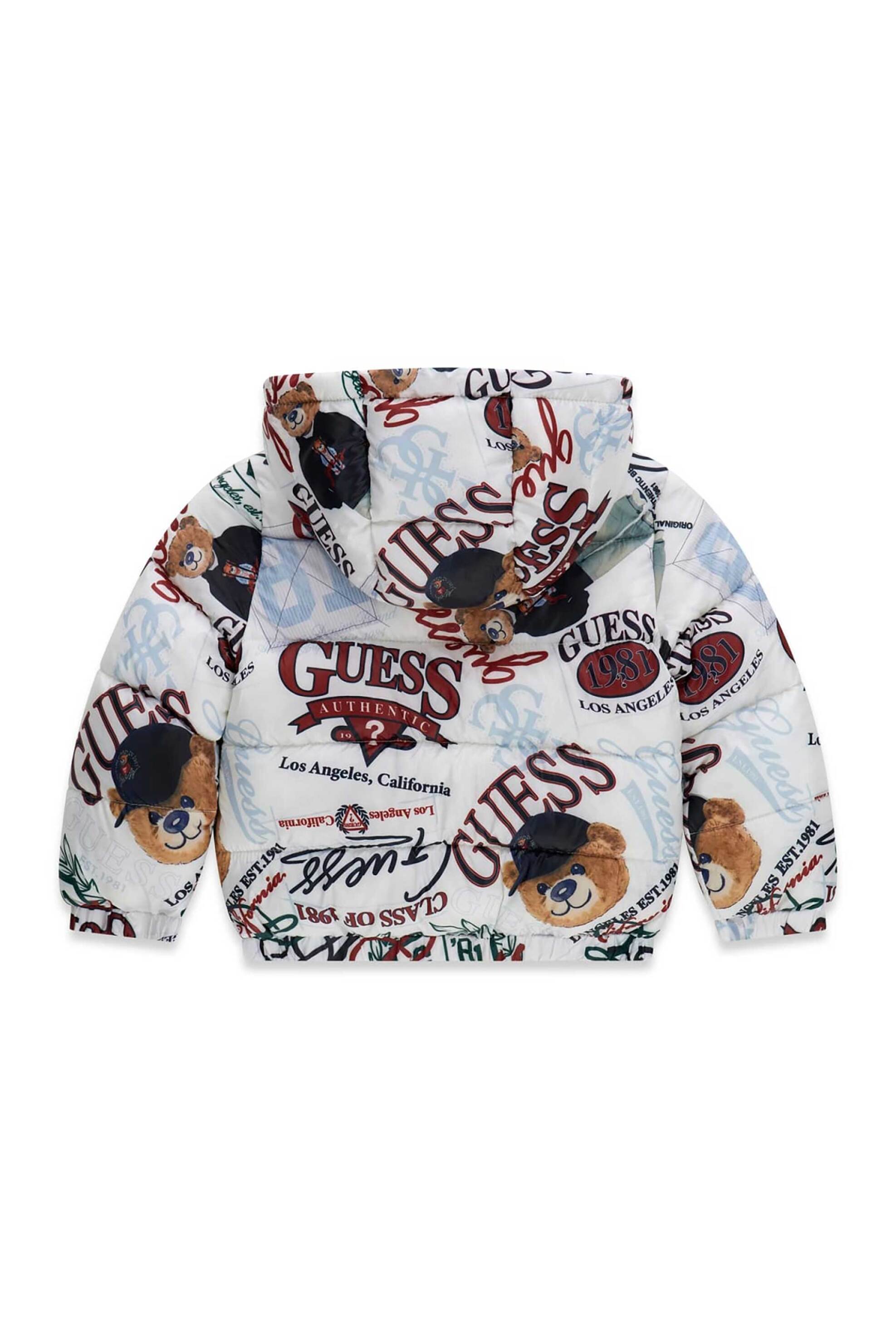 Guess Παιδικό Μπουφάν με Κουκούλα Και All-Over Print - N6Yl03W2661 Λευκό