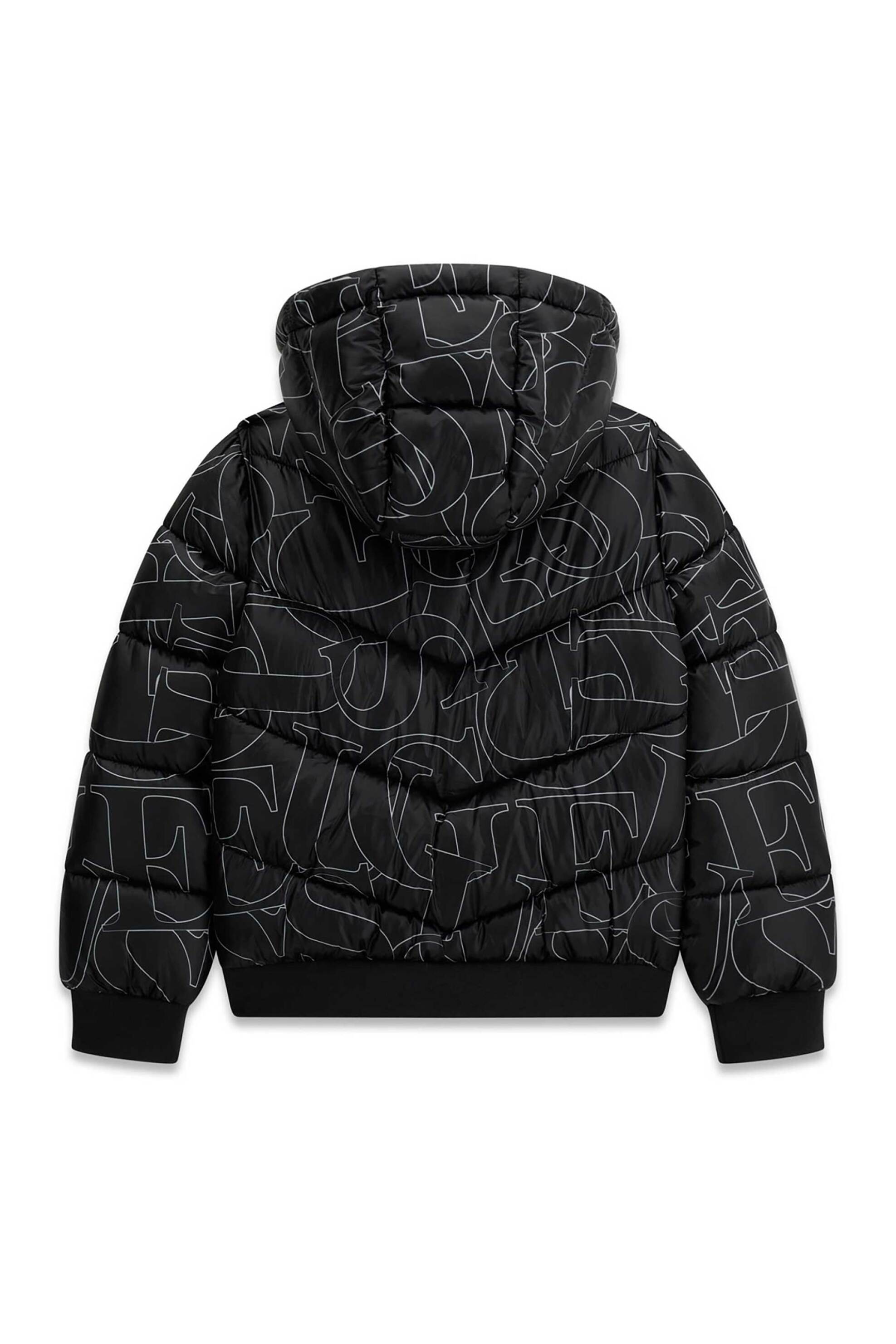Guess Παιδικό Μπουφάν με Κουκούλα Και All-Over Print - J6Yl01W2607 Μαύρο