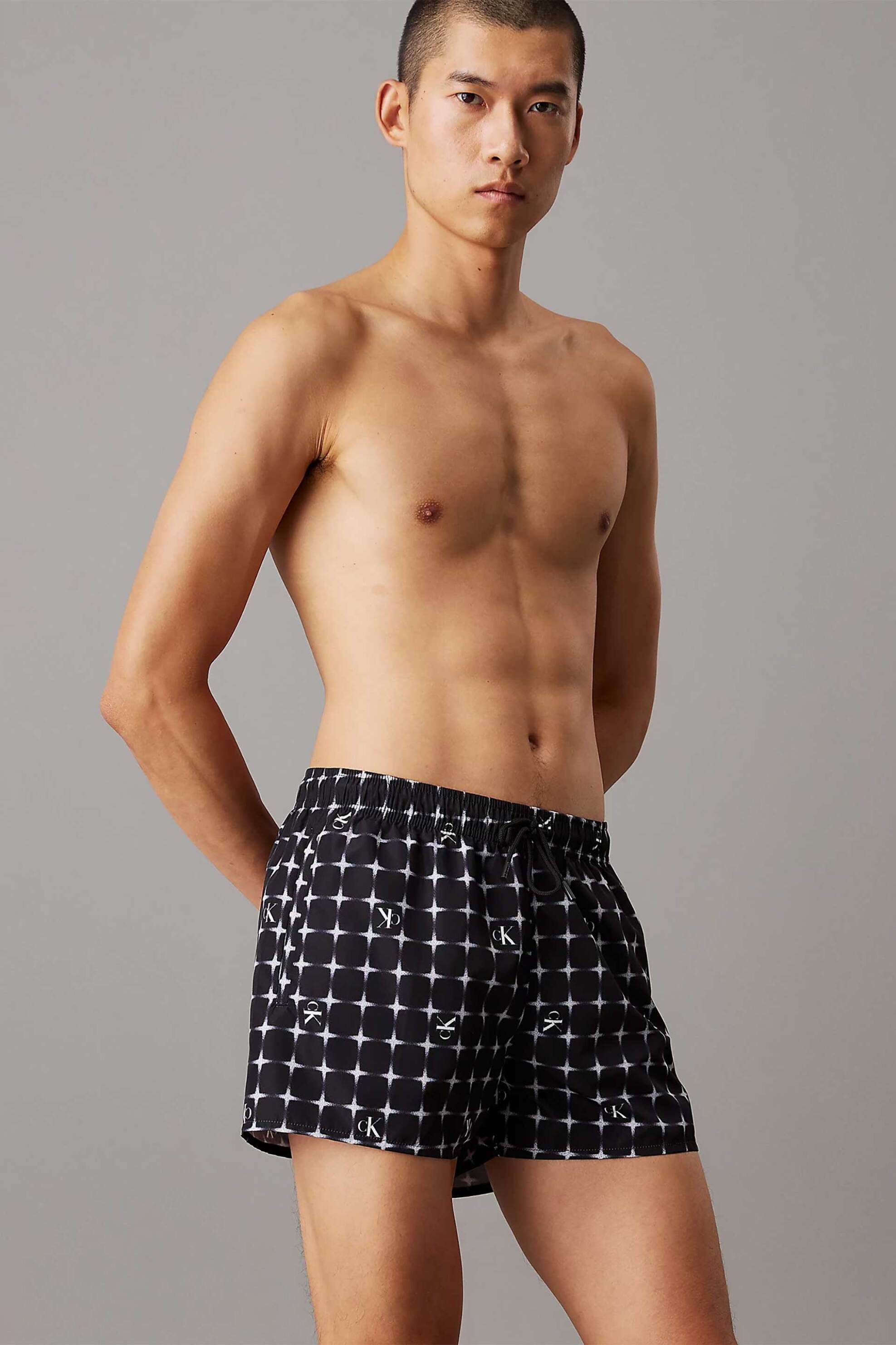 Calvin Klein ανδρικό μαγιό σορτς με all over print και monogram - KM0KM01172 Μαύρο
