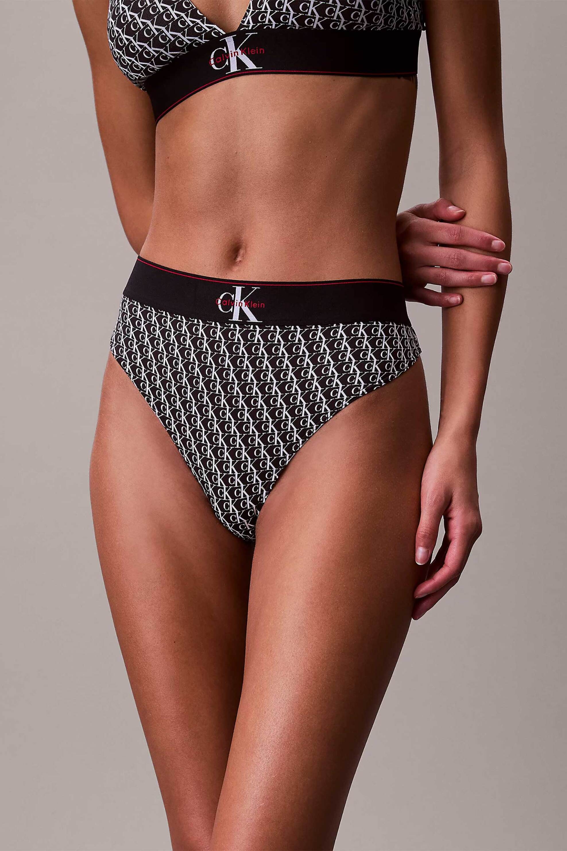 CALVIN KLEIN Calvin Klein γυναικείο σλιπ thong με monogram - LV00QF8813 Ασπρόμαυρο - 3
