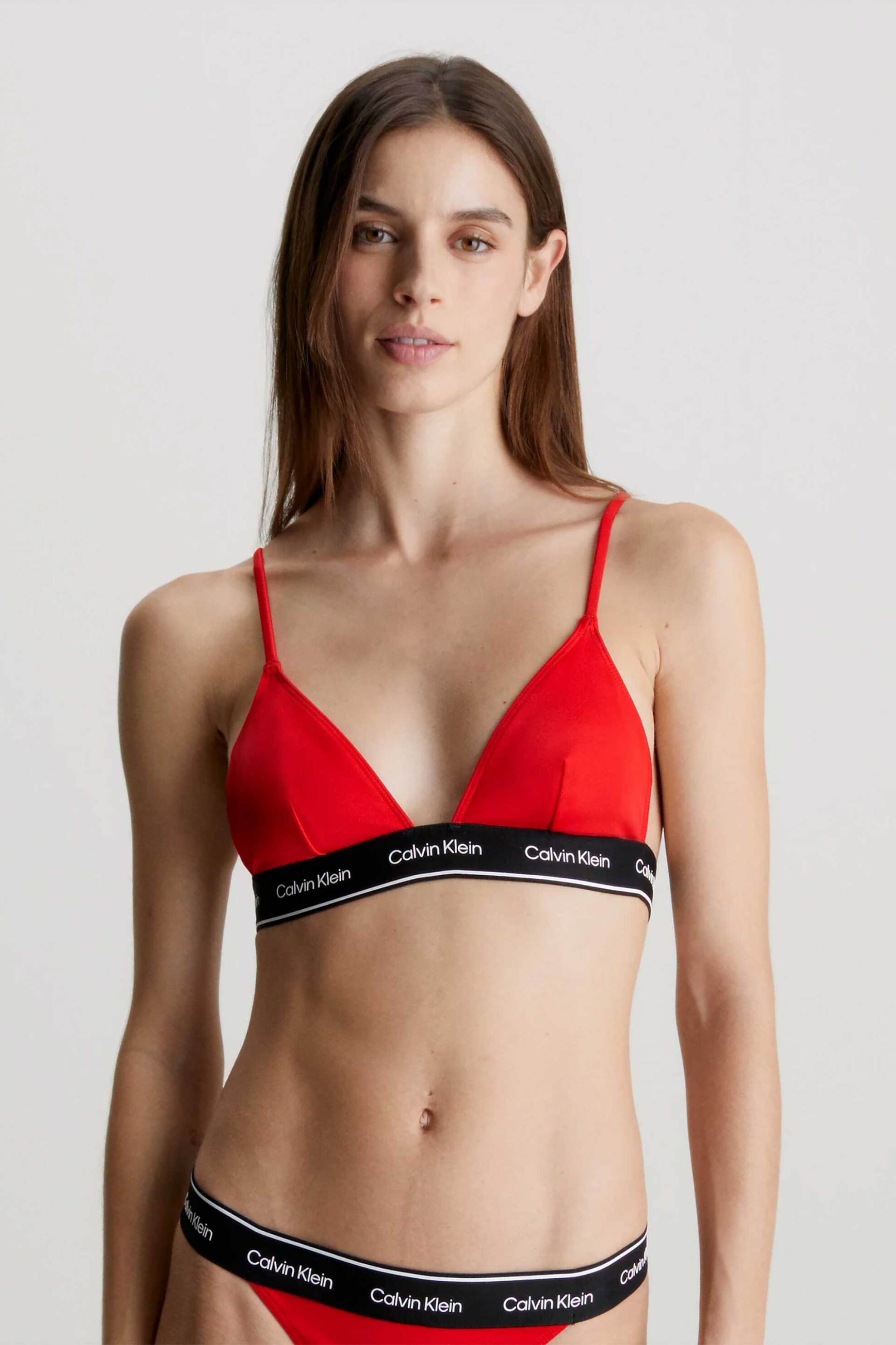 CALVIN KLEIN Calvin Klein γυναικείο μαγιό μπικίνι τοπ τρίγωνο με logo tape - KW0KW02424 Κόκκινο - 3