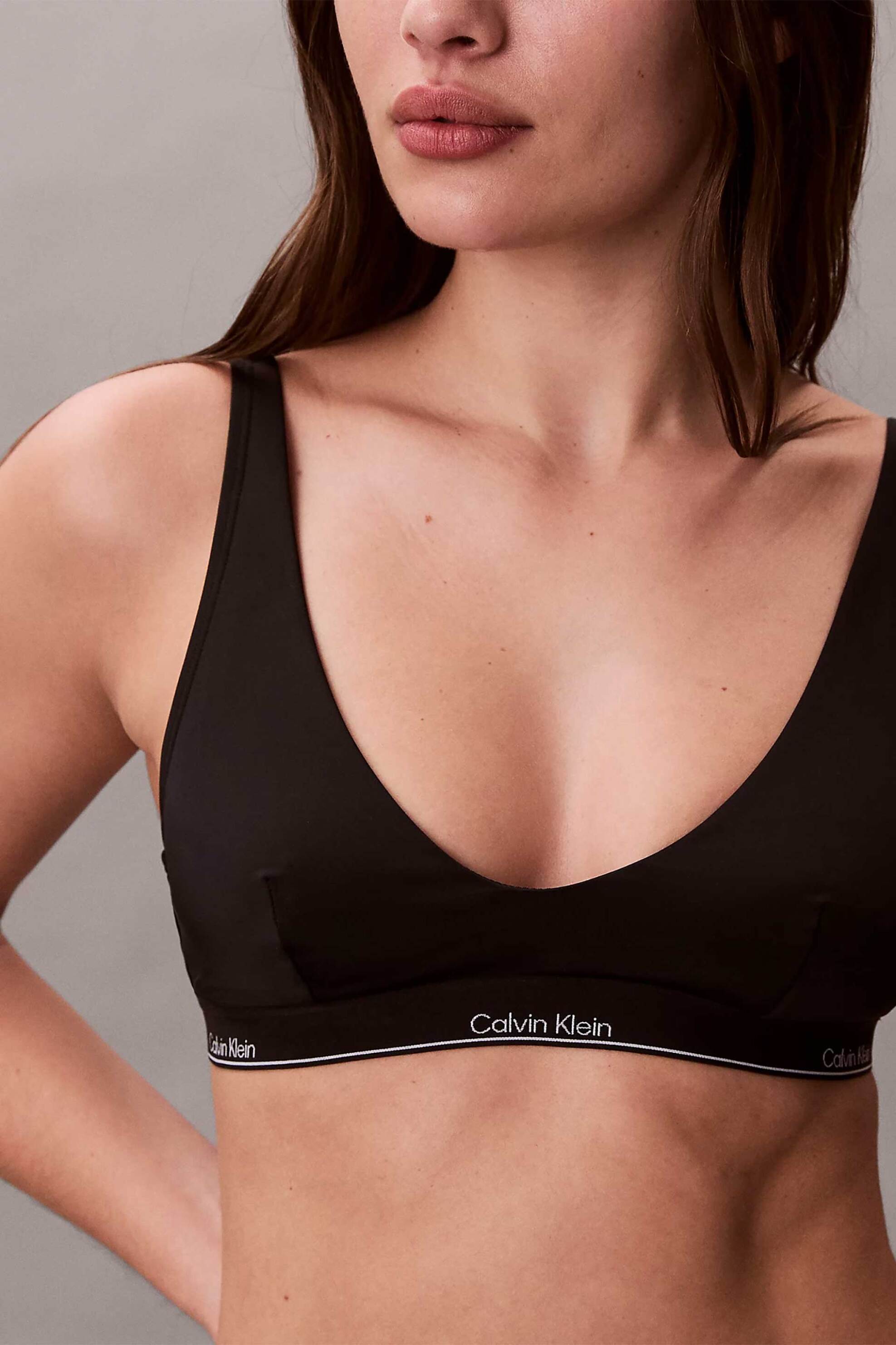 Calvin Klein γυναικείο μαγιό μπικίνι τοπ bralette με λογότυπο - LV00Q61207 Μαύρο