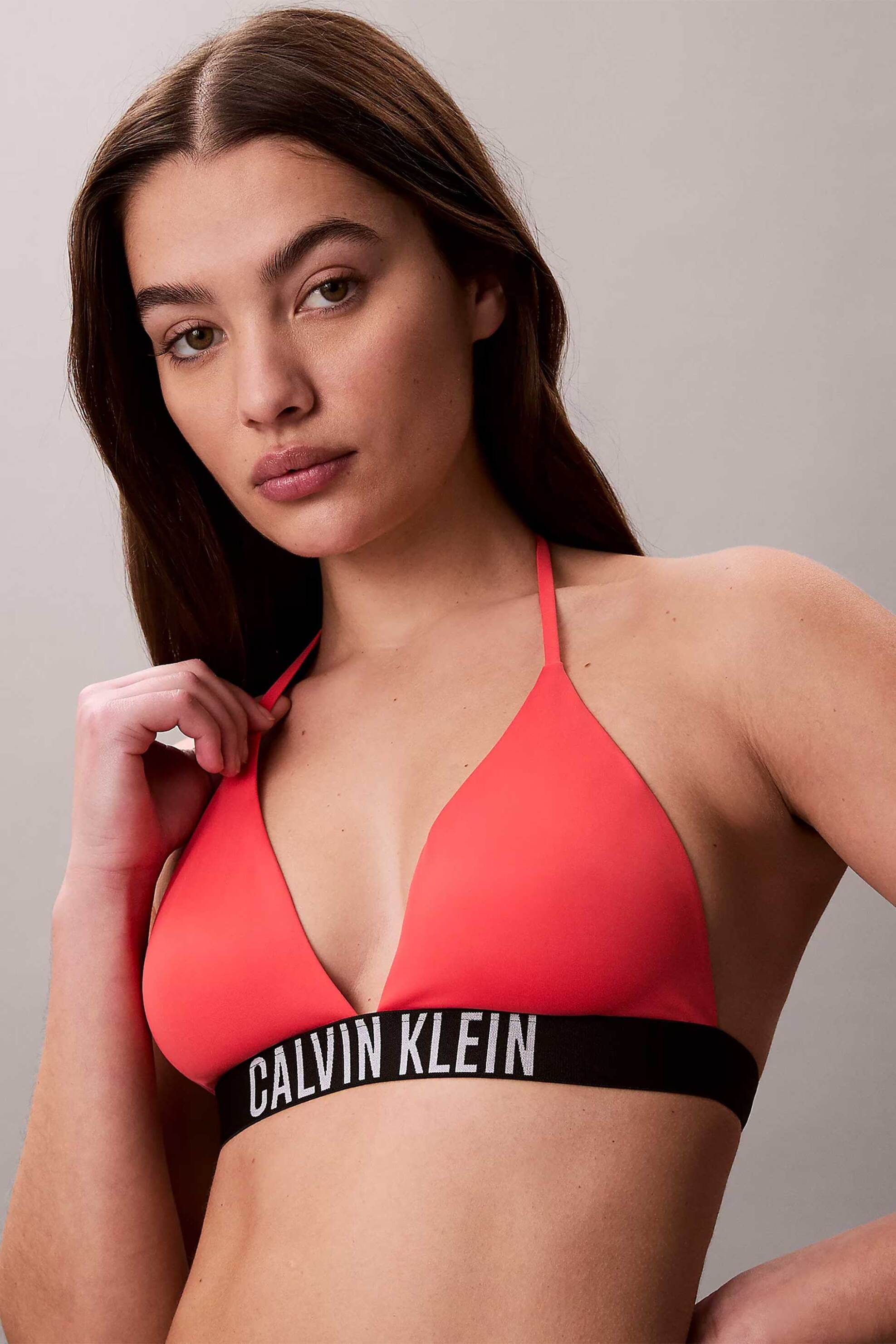 Calvin Klein γυναικείο μαγιό μπικίνι τοπ triangle με λογότυπο - LV00Q61222 Κόκκινο Καρπουζί