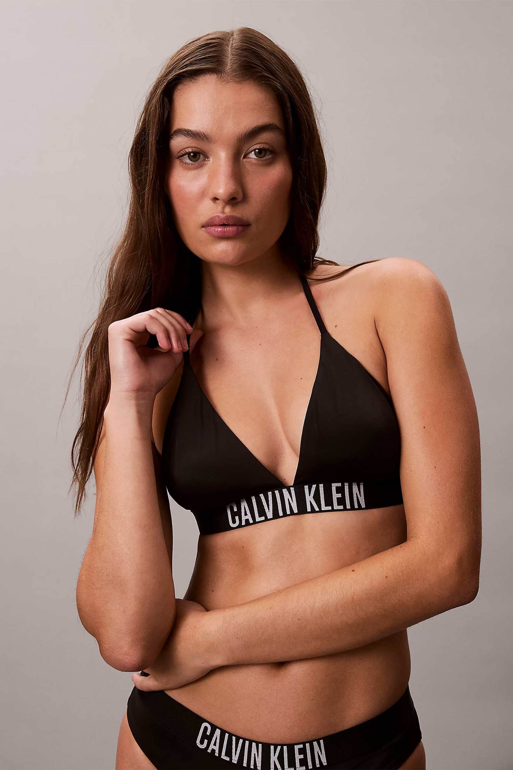 Calvin Klein γυναικείο μαγιό μπικίνι τοπ triangle με λογότυπο - LV00Q61222 Μαύρο