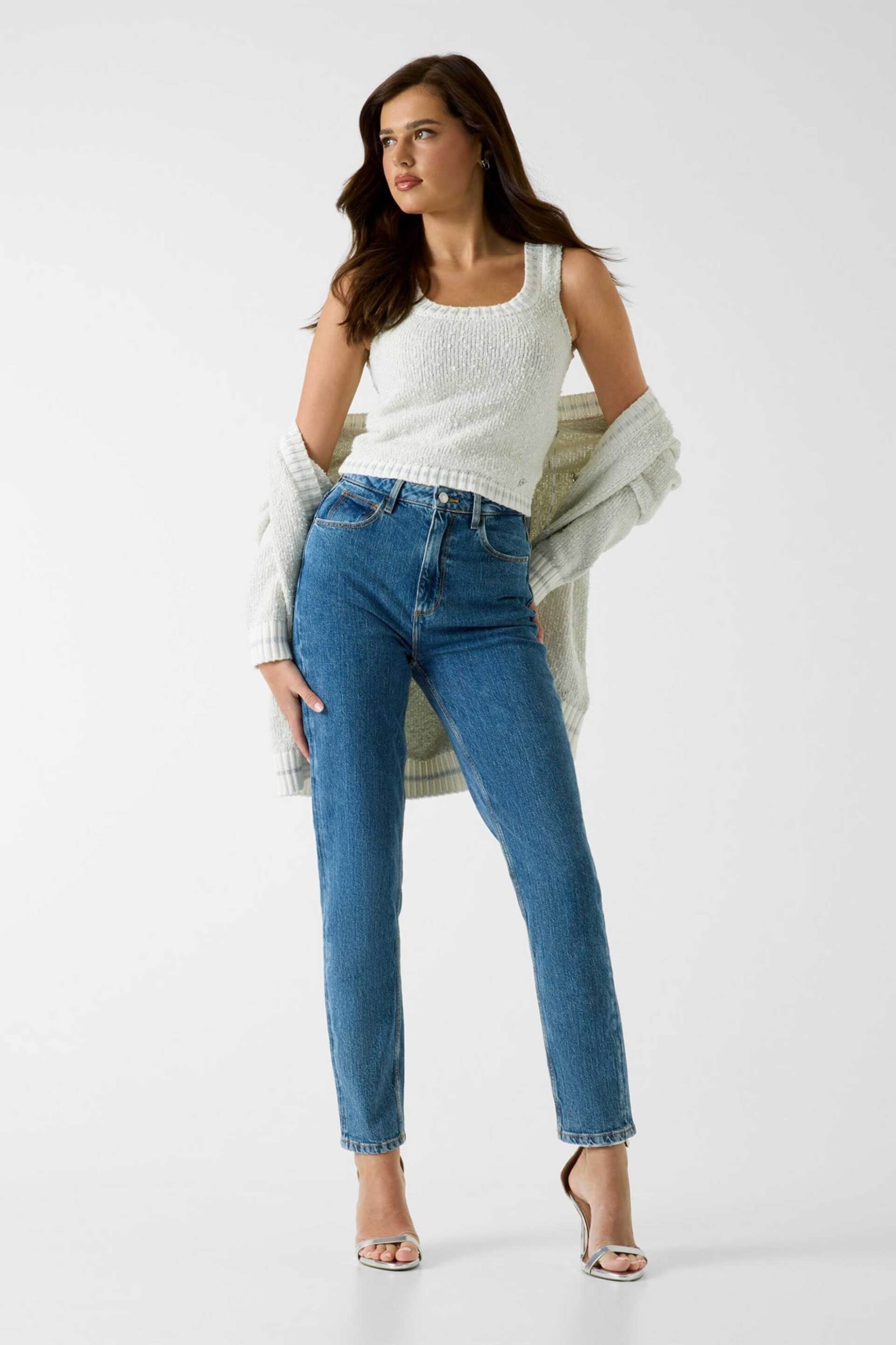 Guess γυναικείο τζιν παντελόνι πεντάτσεπο Mom Fit - W2YA21D4NH5 Denim Blue