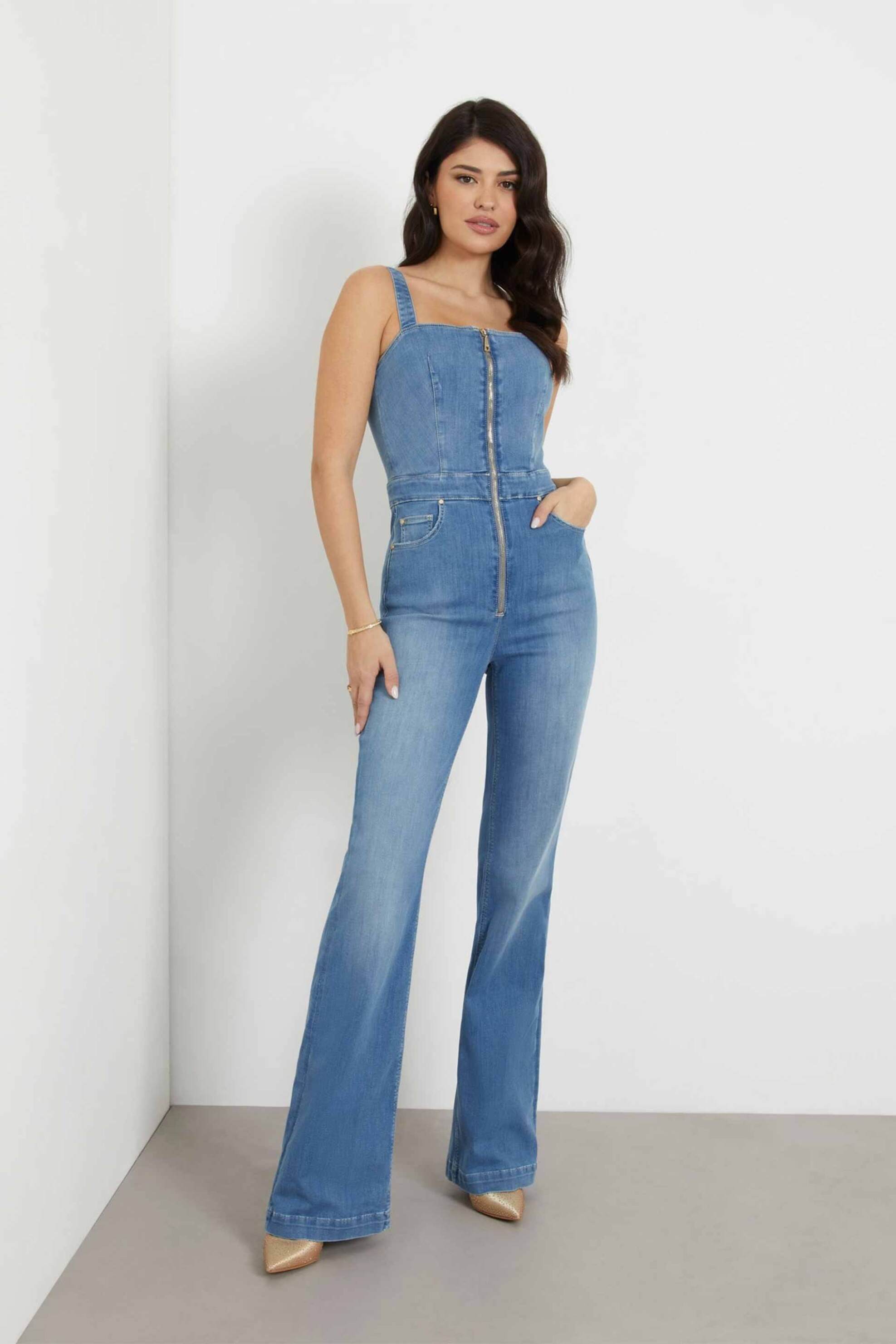 Guess Guess γυναικεία τζιν ολόσωμη φόρμα με φερμουάρ bootcut - W4GD0OD5B42 2025