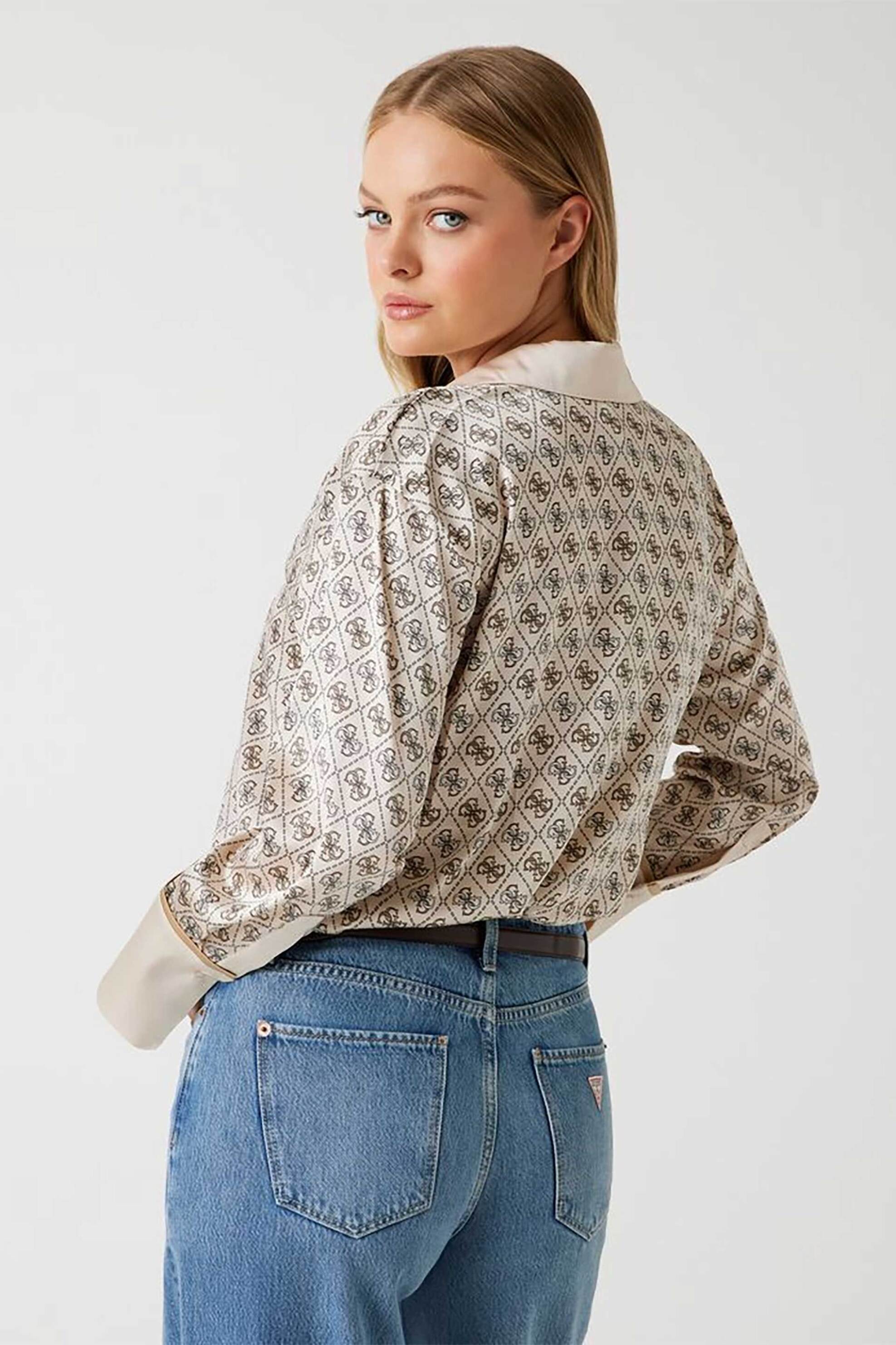 GUESS Guess γυναικείο πουκάμισο με all-over print Regular Fit "Alexandra" - W4YH47WF1T2 Κρέμ - 3