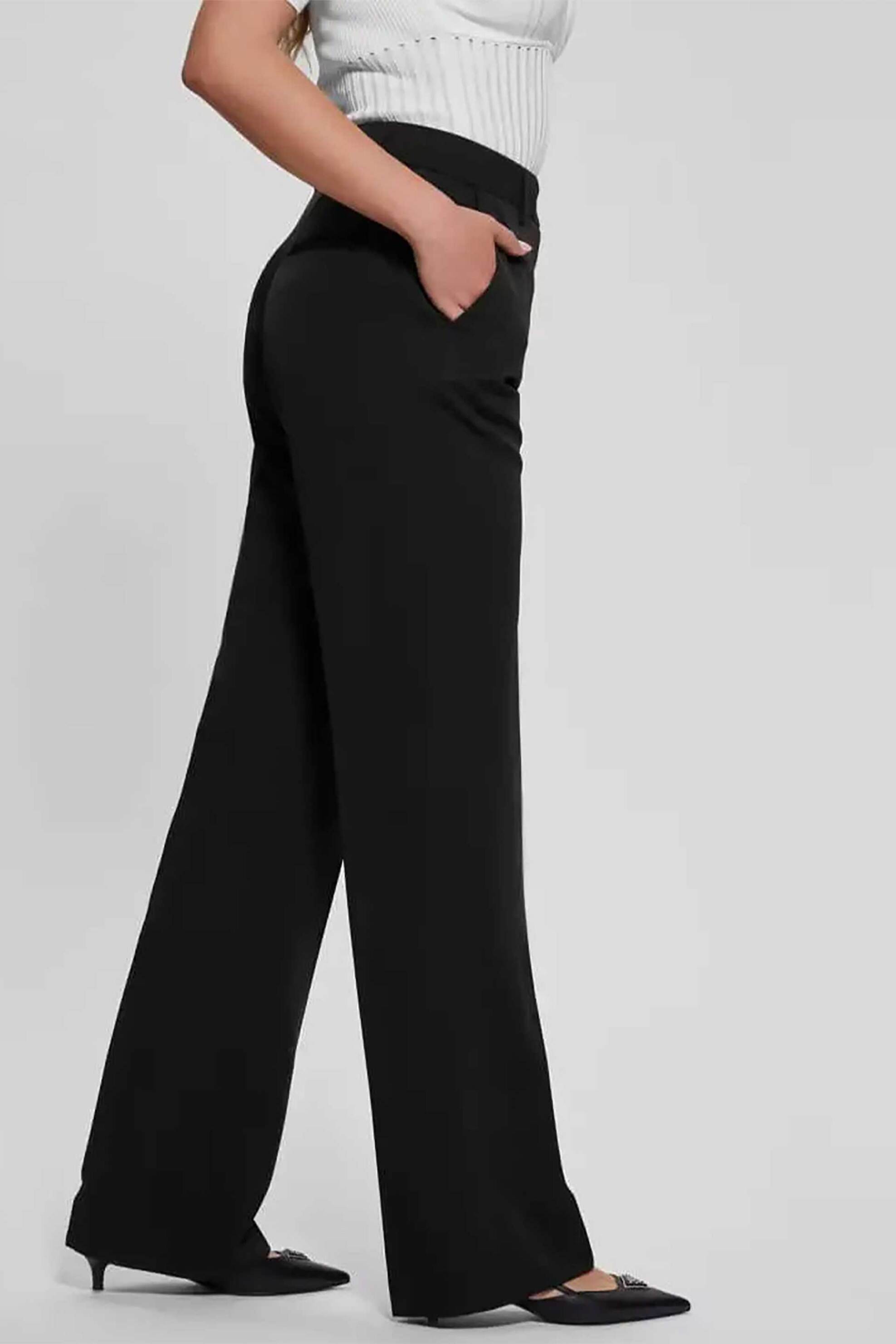 Guess γυναικείο ψηλόμεσο παντελόνι μονόχρωμο Straight Fit - W4YB30WFWX2 Μαύρο φωτογραφία