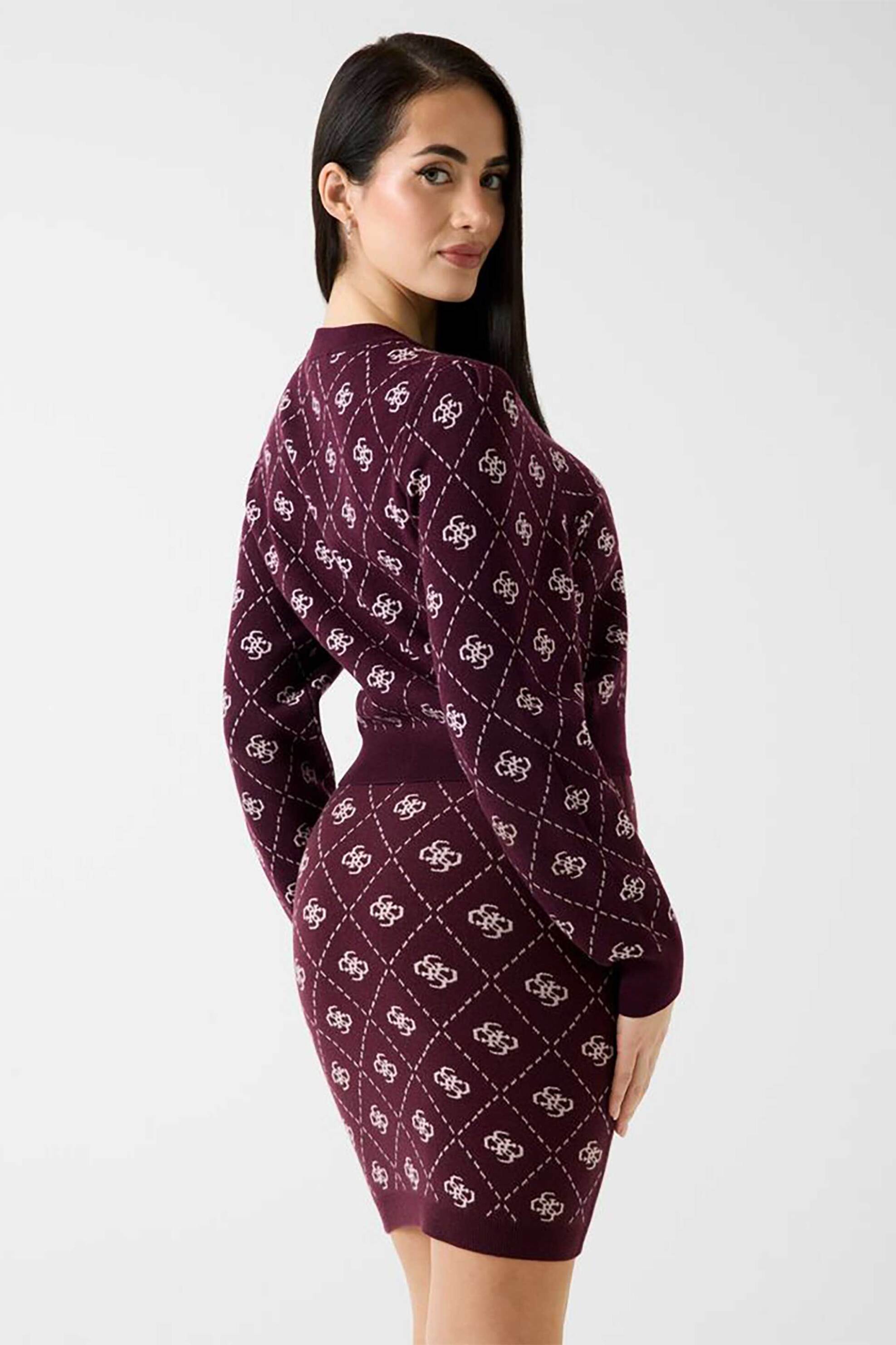Guess Γυναικεία Ζακέτα με All-Over Logo Print - W4Br0Dz3Jd2 Μπορντό