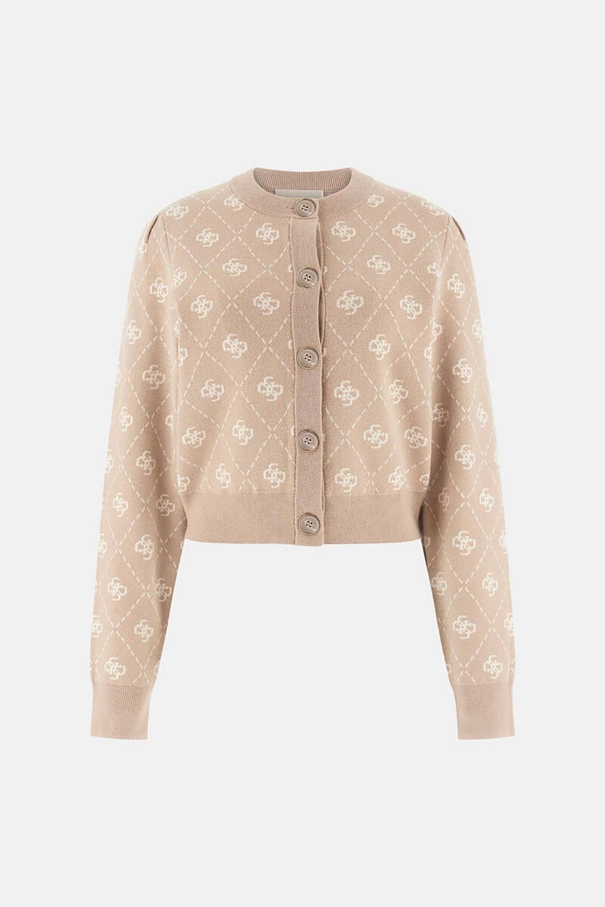 Guess Γυναικεία Ζακέτα με All-Over Logo Print - W4Br0Dz3Jd2 Μπεζ