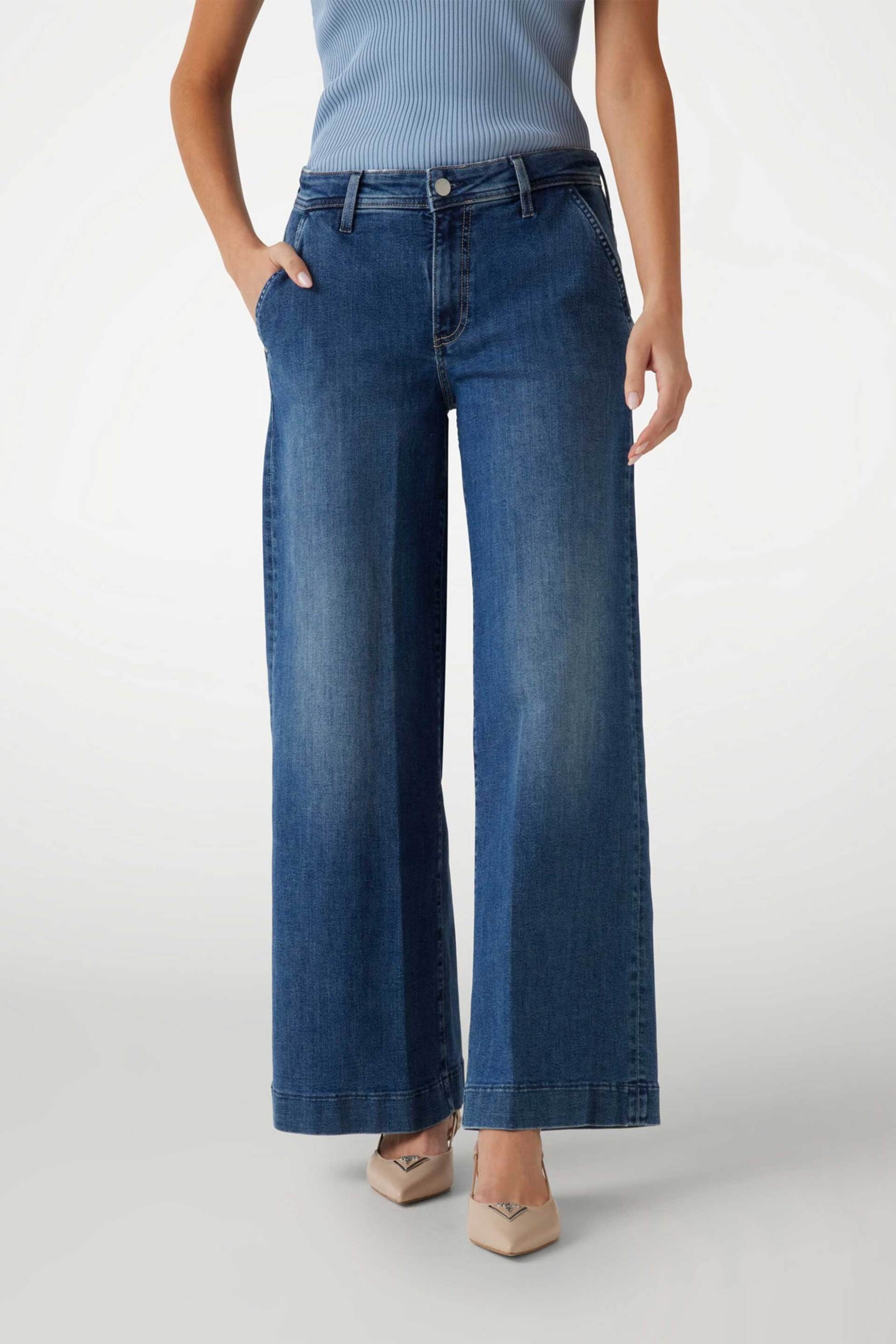 Guess γυναικείο τζιν παντελόνι με κεντημένο logo patch Wide Leg "Zoya" - W5RA1LD5L73 Denim Blue φωτογραφία