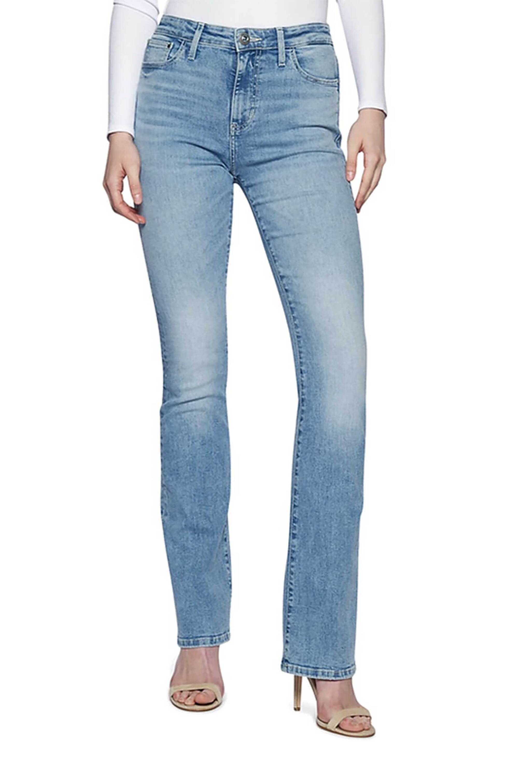 Guess Guess γυναικείο τζιν παντελόνι καμπάνα πεντάτσεπο με logo patch Regular Fit - W5RA0LD5L71 Denim Blue Ανοιχτό 2025