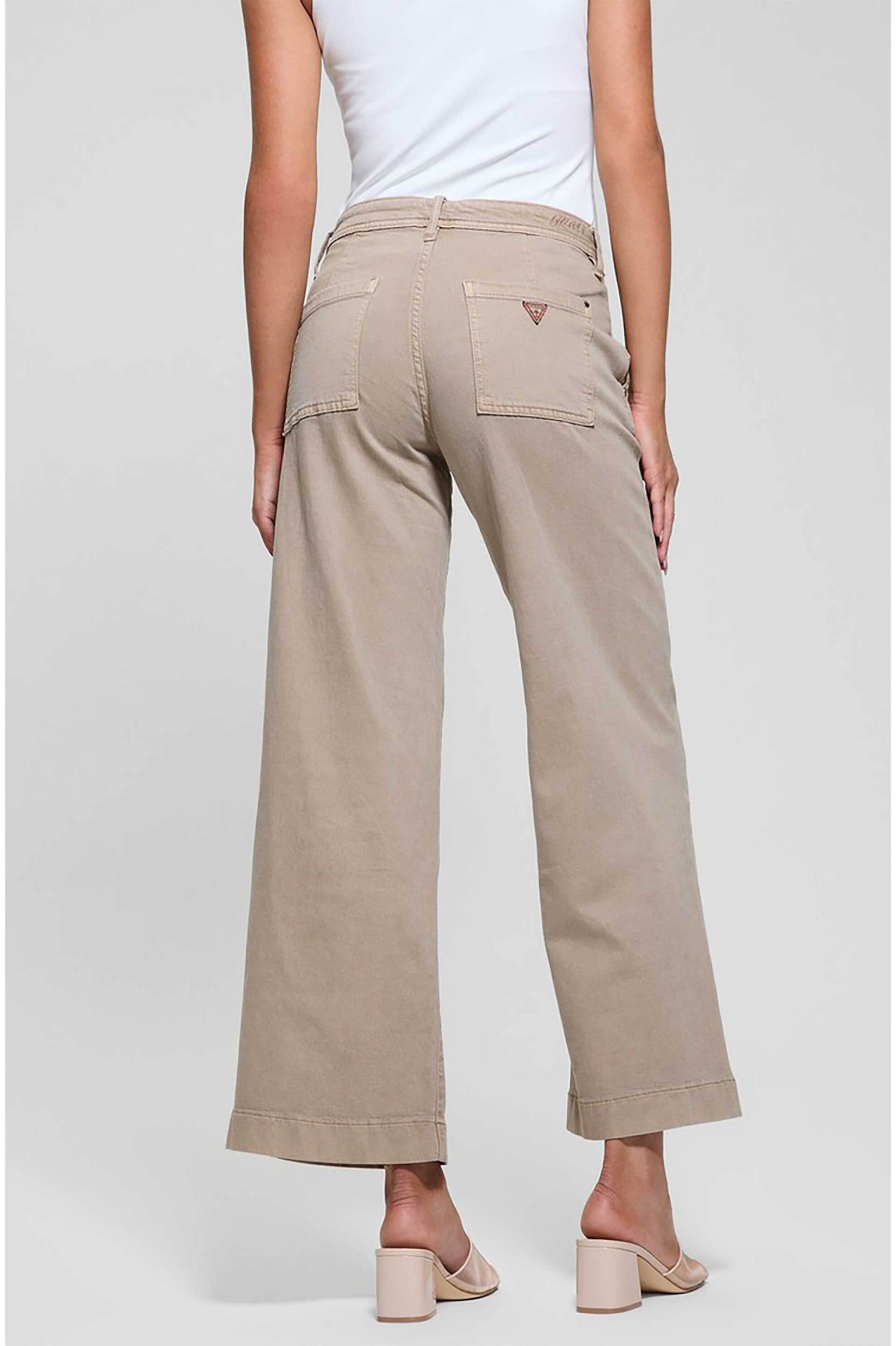Guess γυναικείο παντελόνι με λογότυπο Wide Leg "Zoya" - W5RA1LWFXVA Μπεζ φωτογραφία