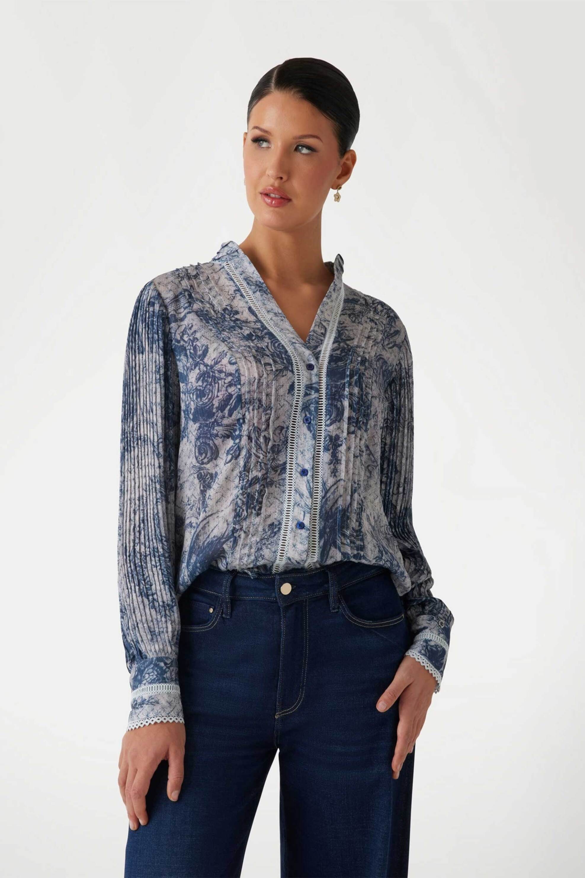 Guess Guess γυναικείο πουκάμισο με floral print - W5RH16WDW82 Μπλε 2025