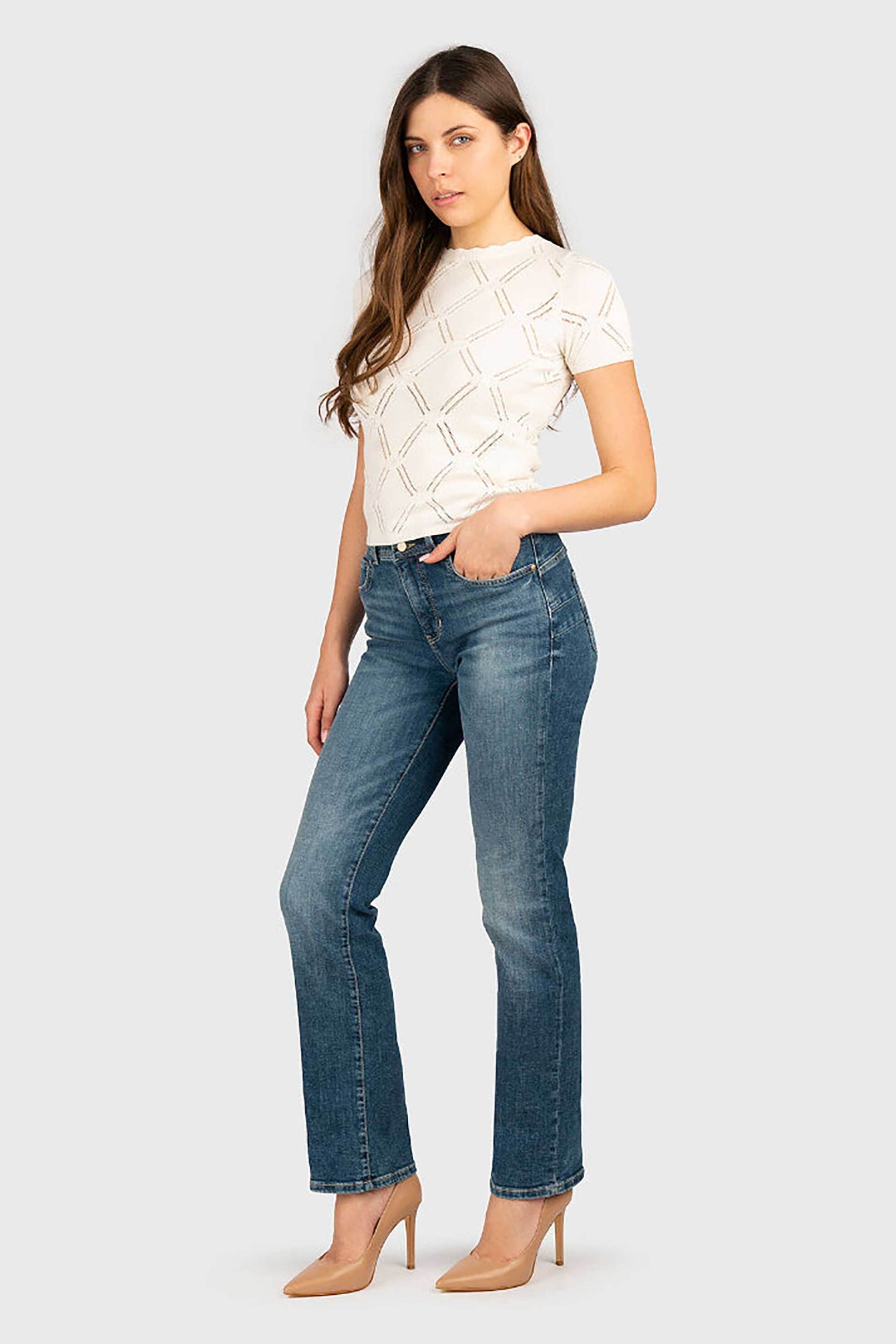 GUESS Guess γυναικείο τζιν παντελόνι πεντάτσεπο Straight Fit - W5RA0VD5L72 Denim Blue