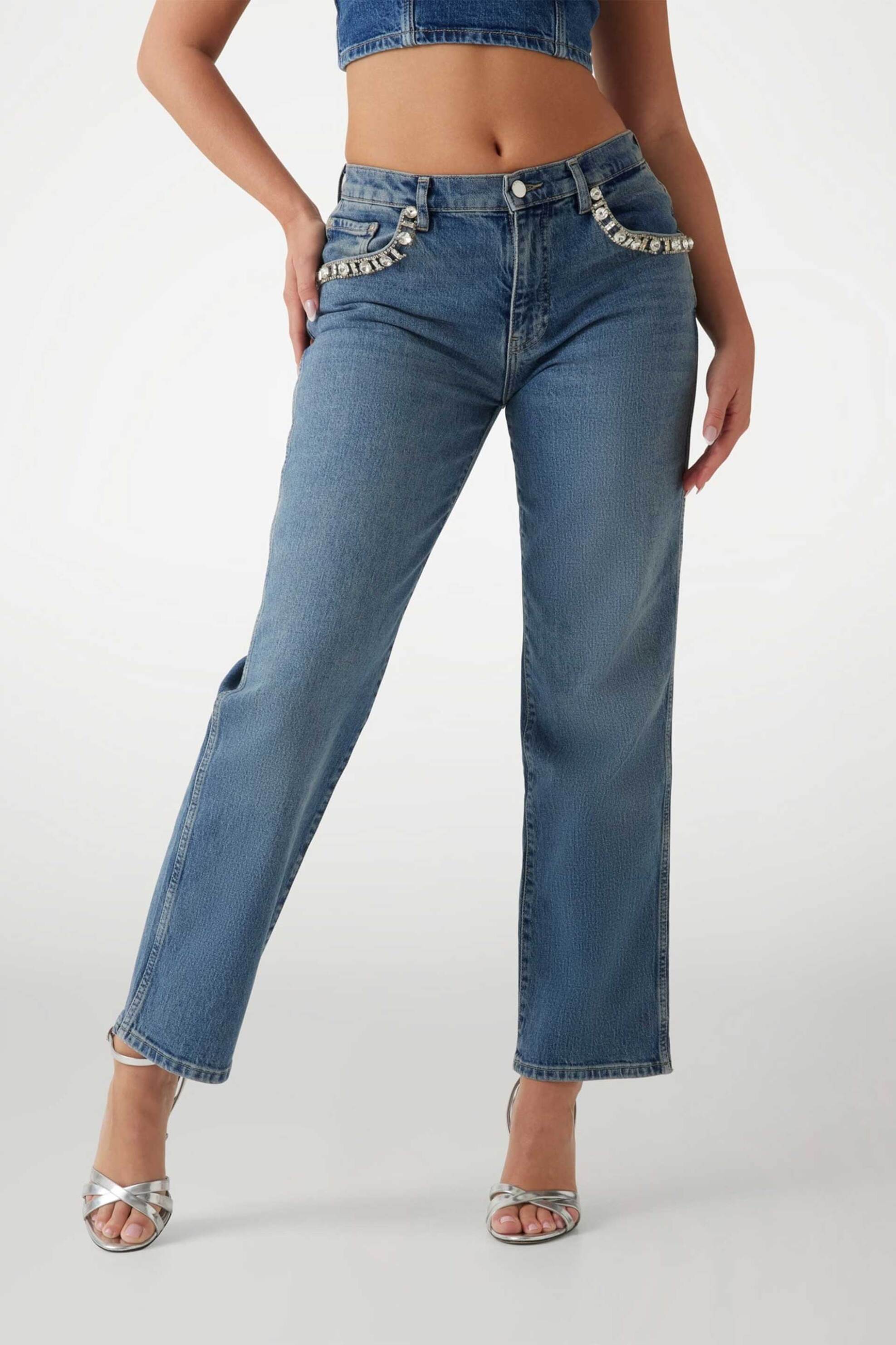 GUESS Guess γυναικείο τζιν παντελόνι με στρας "Daisy" - W5RA1ND5ACC Denim Blue - 2