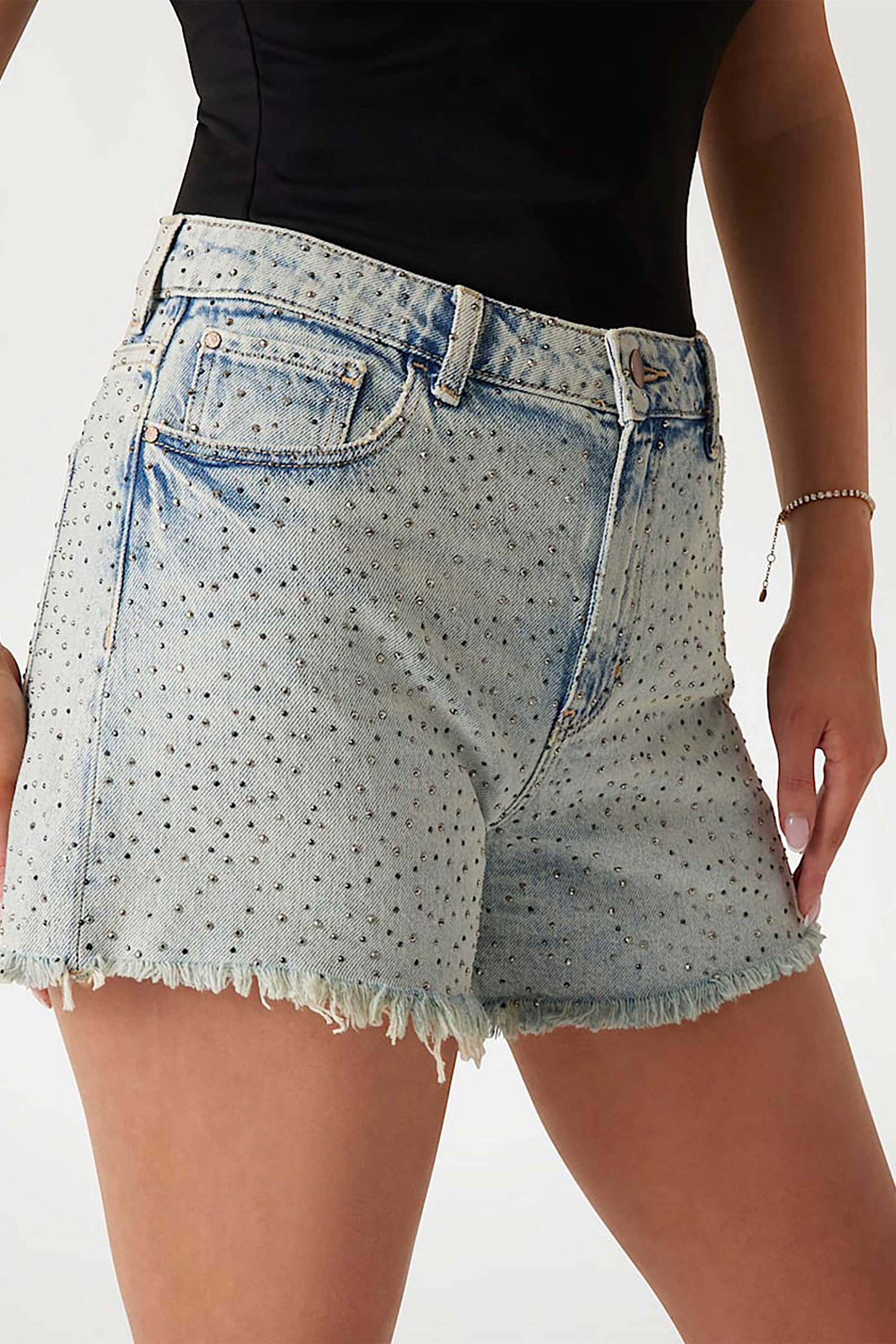 GUESS Guess γυναικείο denim σορτς πεντάτσεπο με στρας Relaxed Fit - W5GD74D5LQ2 Denim Blue Ανοιχτό - 4