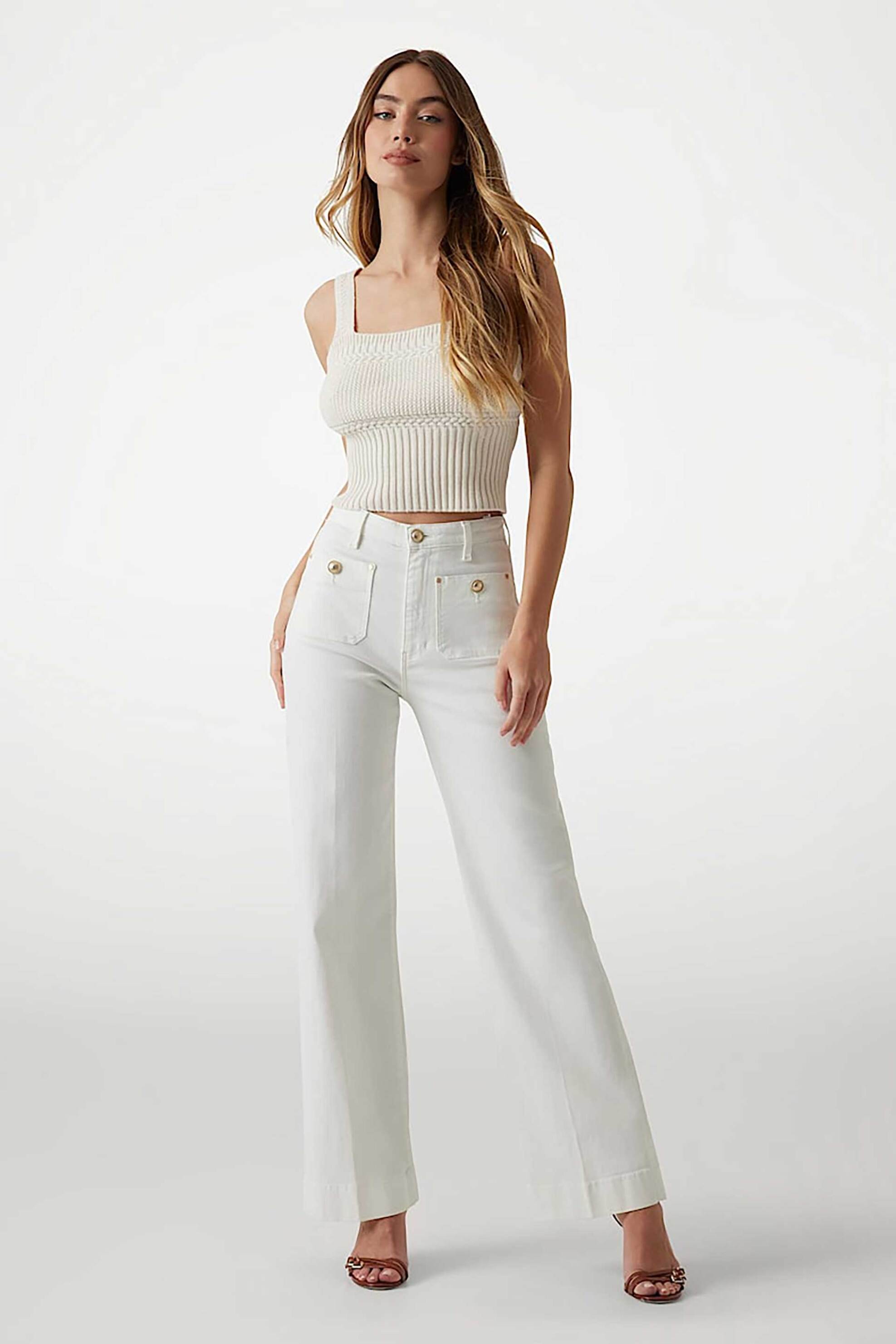 GUESS Guess γυναικείο τζιν παντελόνι ψηλόμεσο Wide Leg - W5GA2JD5N71 Λευκό