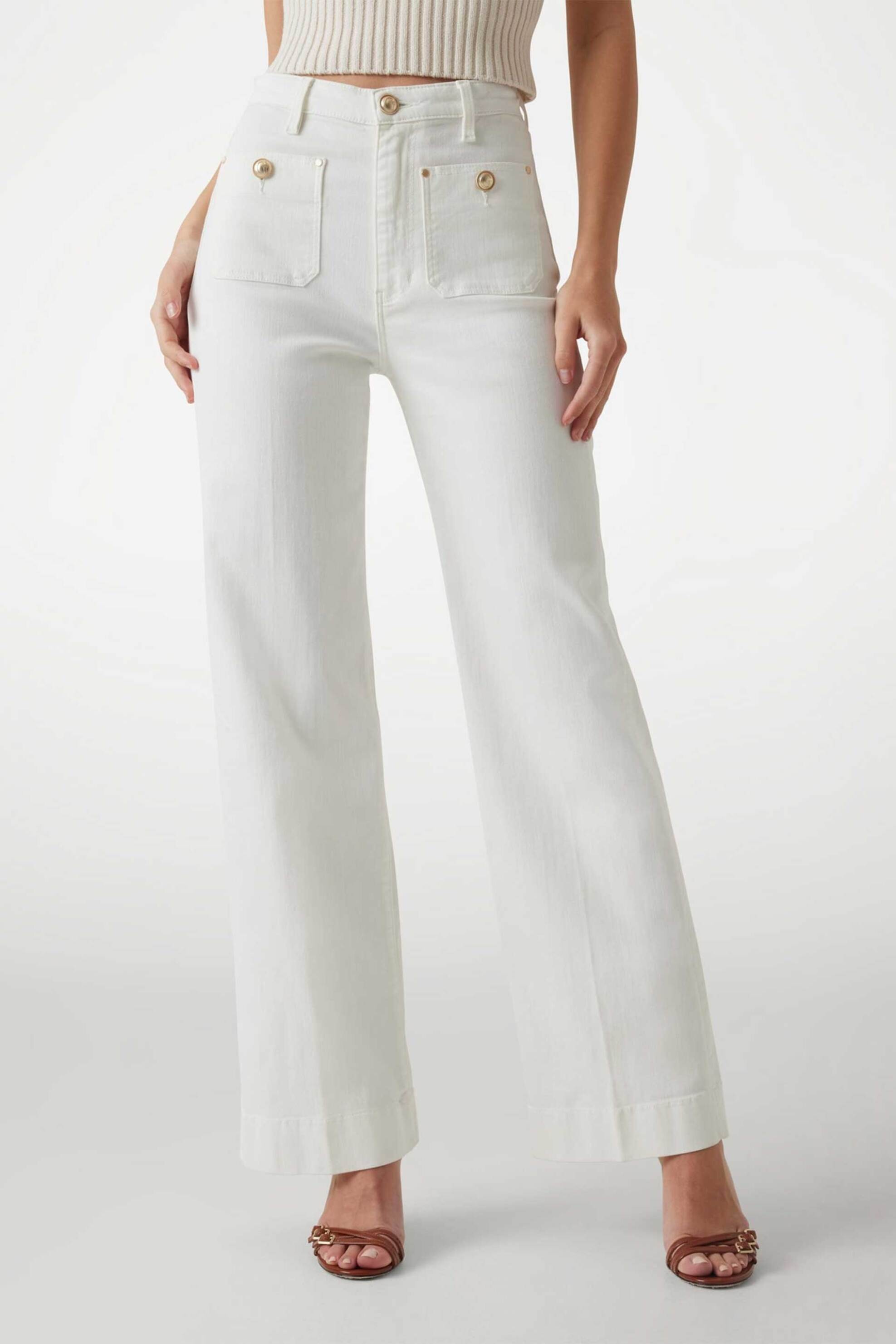 Guess γυναικείο τζιν παντελόνι ψηλόμεσο Wide Leg - W5GA2JD5N71 Λευκό φωτογραφία