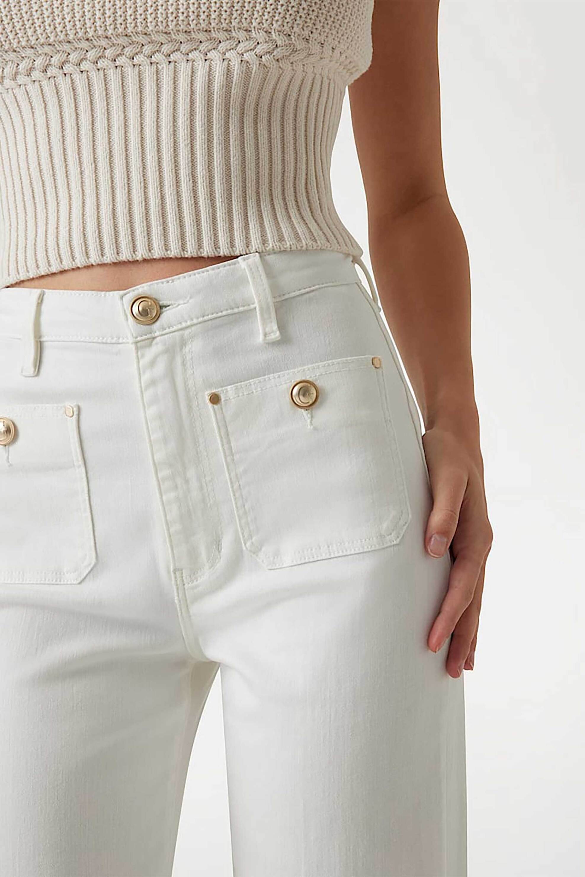 GUESS Guess γυναικείο τζιν παντελόνι ψηλόμεσο Wide Leg - W5GA2JD5N71 Λευκό - 4
