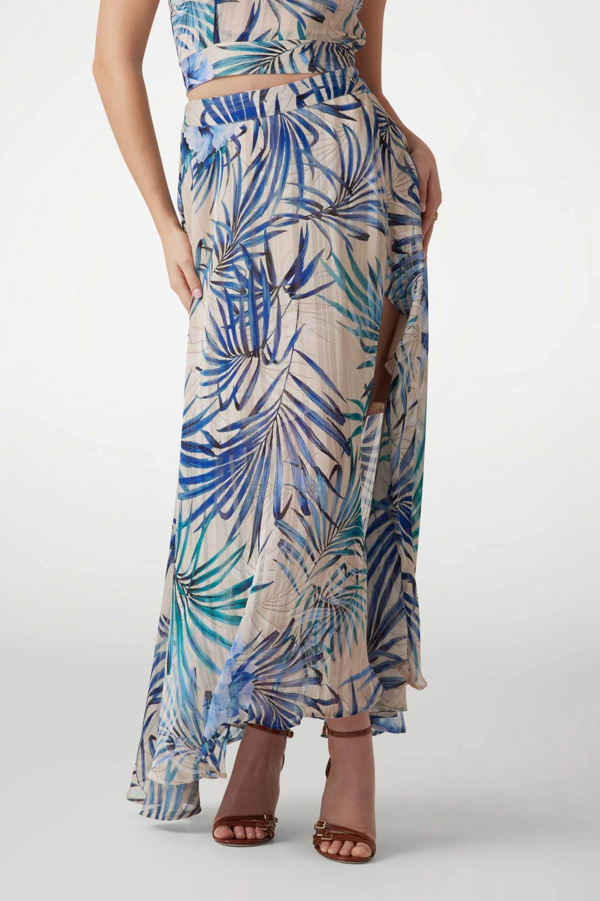 Guess γυναικεία maxi φούστα κρουαζέ με floral print - W5GD66WH9Z2 Μπλε φωτογραφία