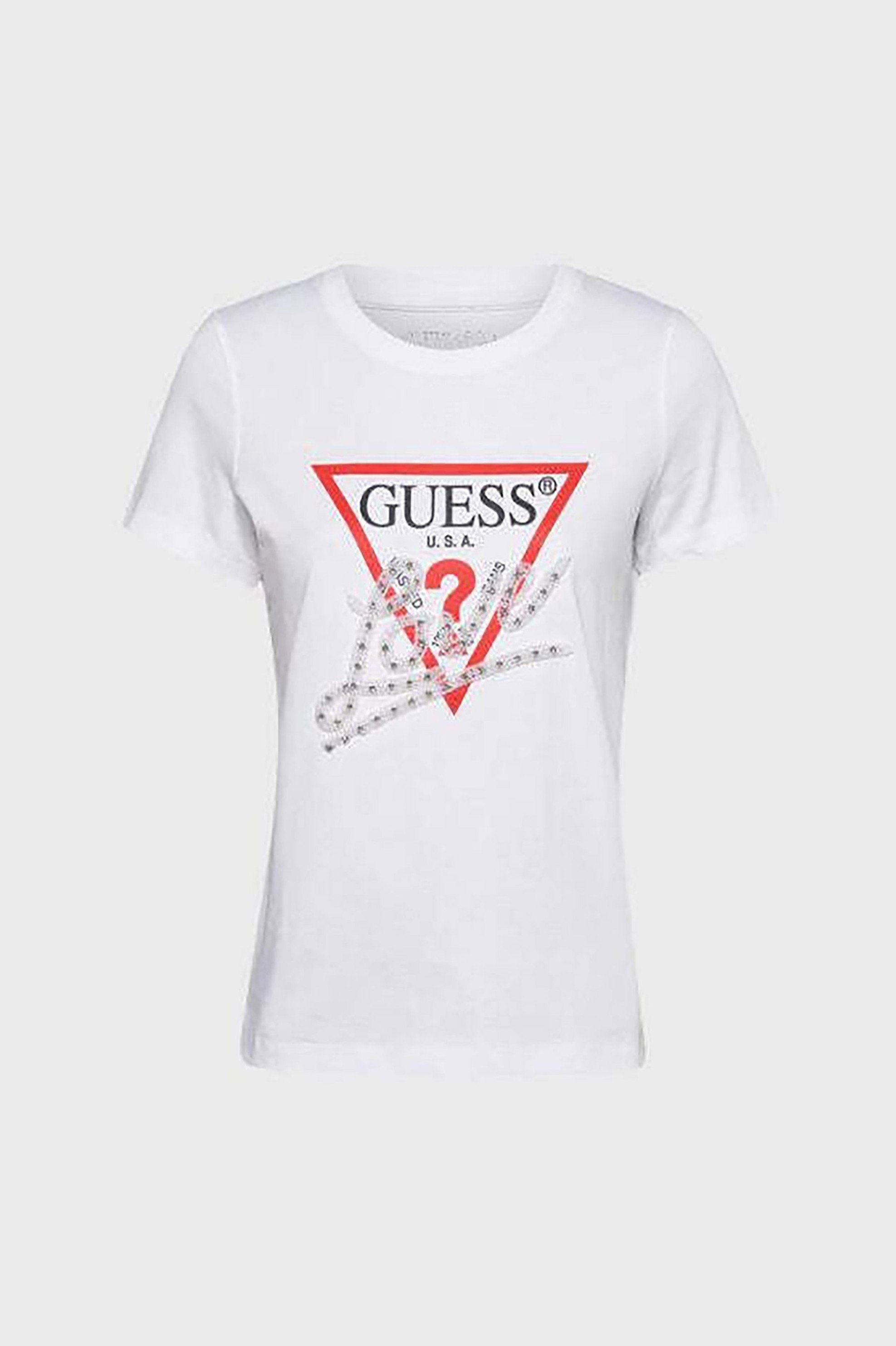 GUESS Guess γυναικείο T-shirt με ανάγλυφο λογότυπο και lettering Regular Fit - W5YI40I3Z14 Λευκό
